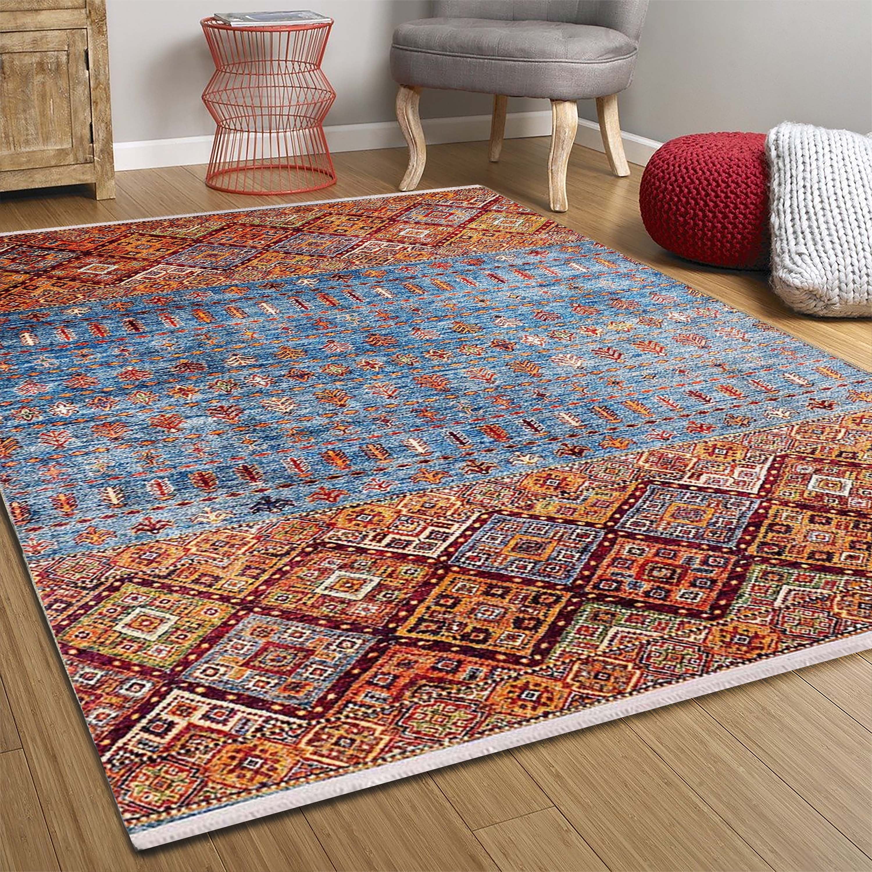 Benya Turkish Kilim Orange Blue Rug