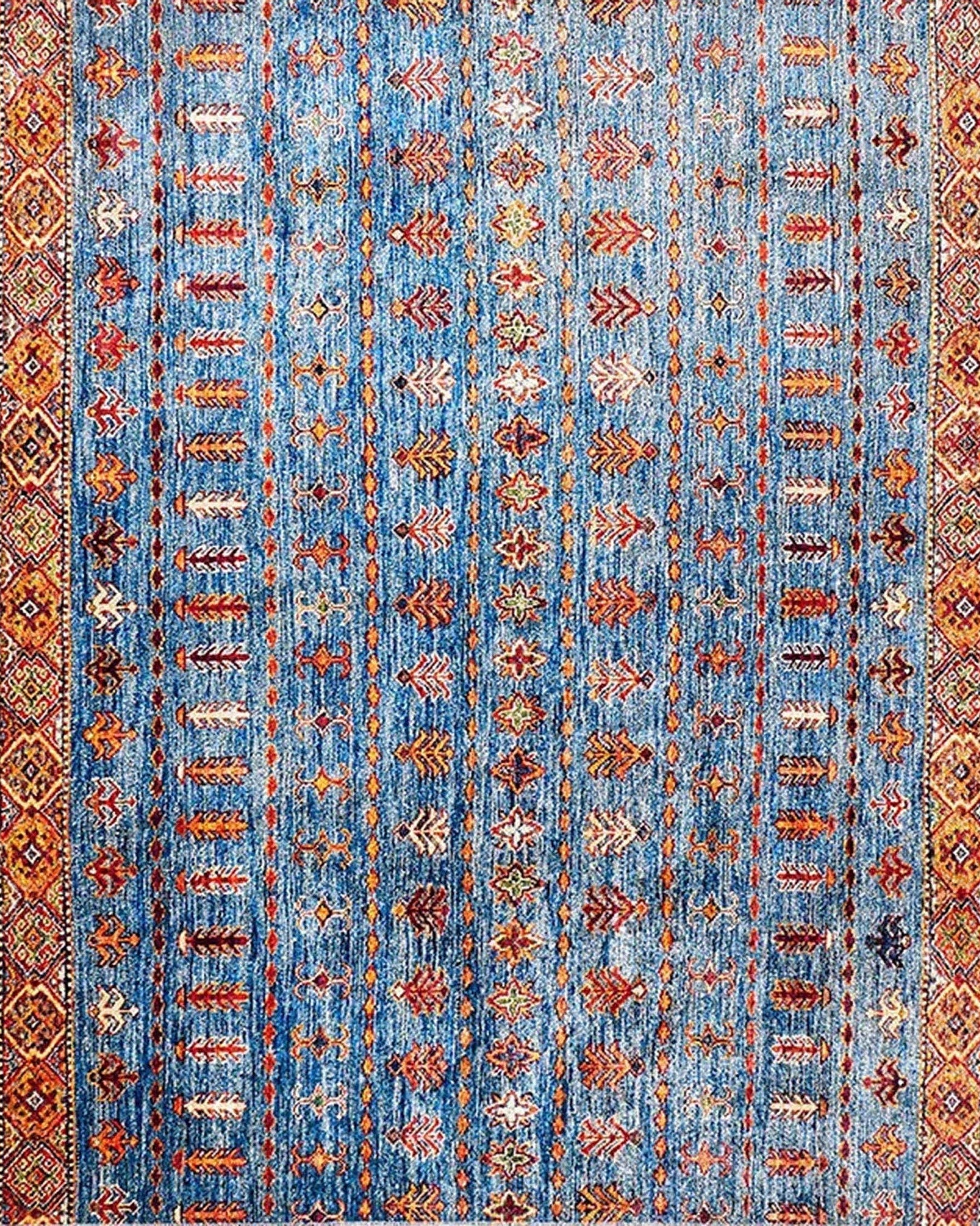 Benya Turkish Kilim Orange Blue Rug