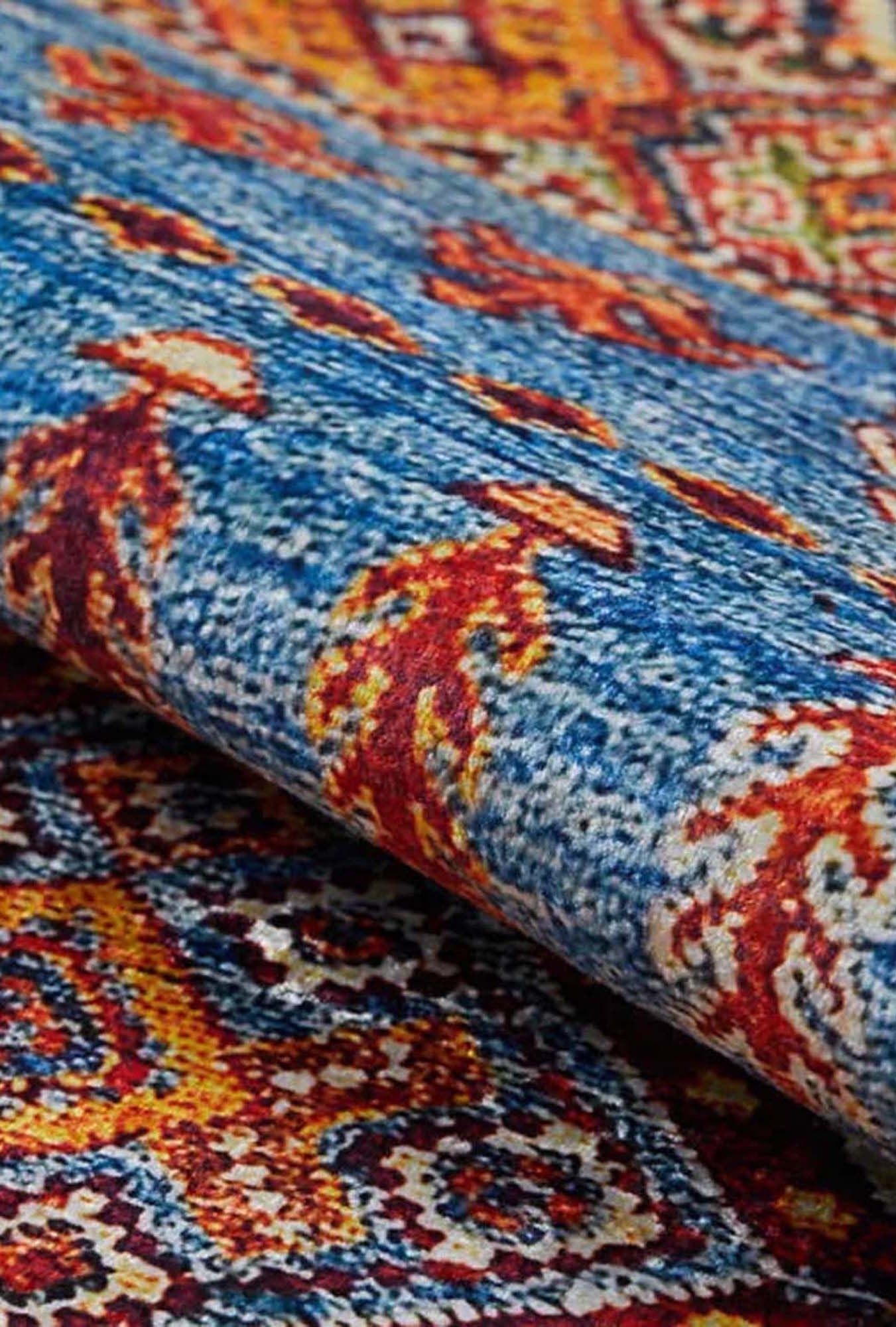 Benya Turkish Kilim Orange Blue Rug