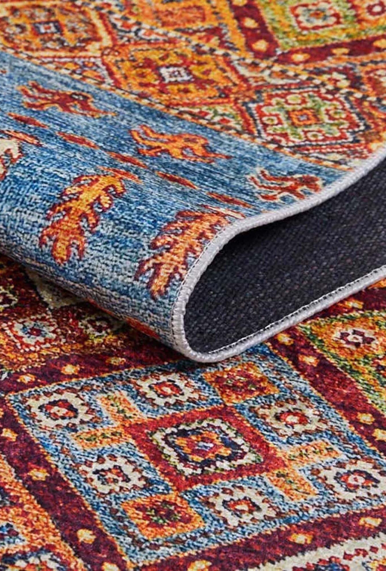 Benya Turkish Kilim Orange Blue Rug