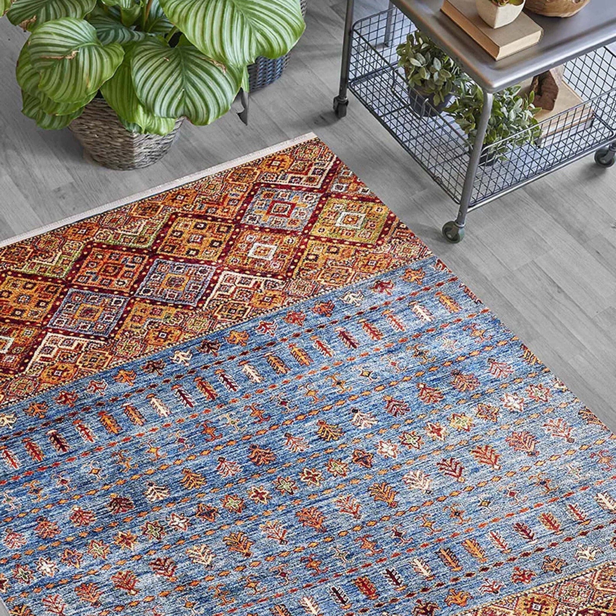 Benya Turkish Kilim Orange Blue Rug