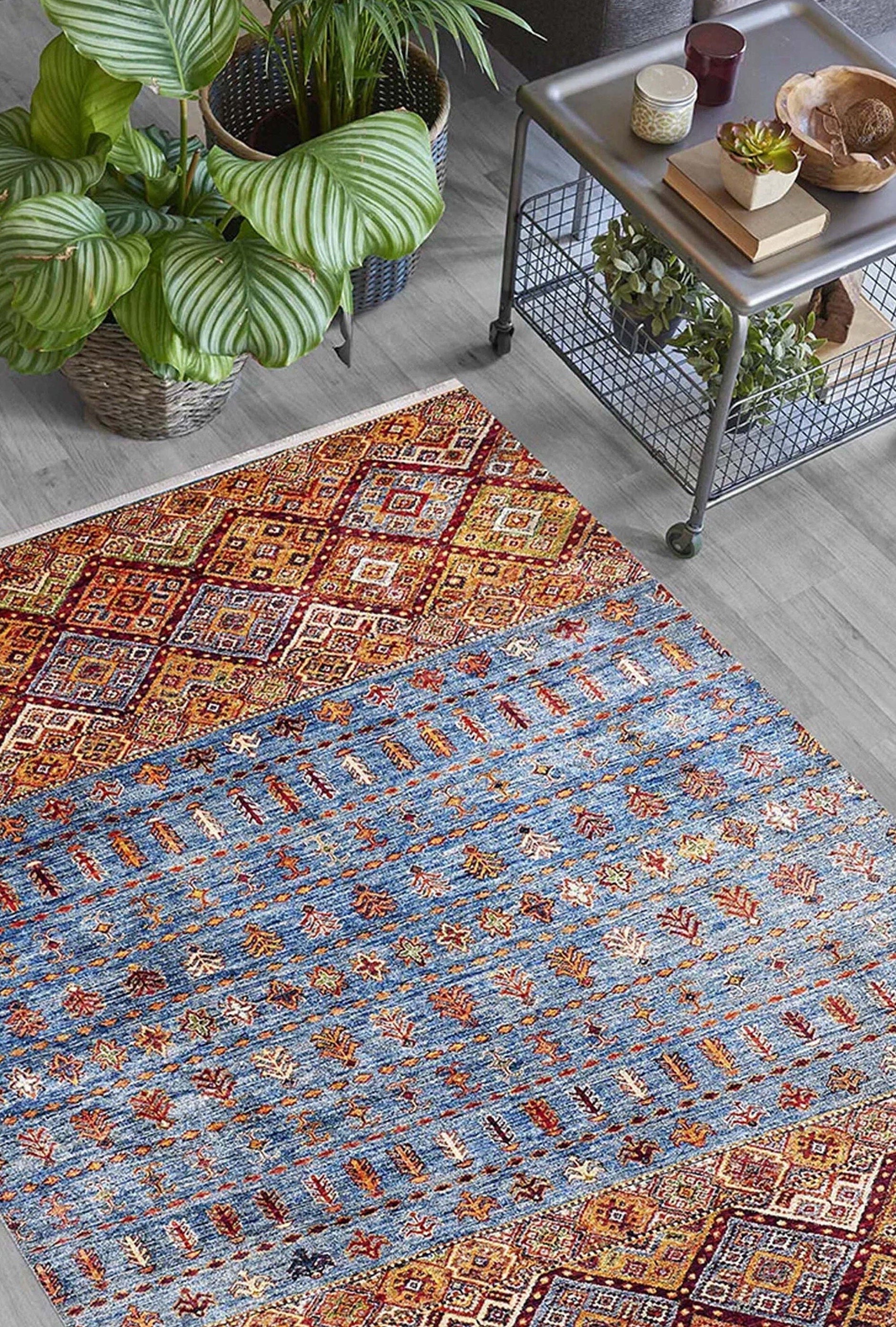 Benya Turkish Kilim Orange Blue Rug