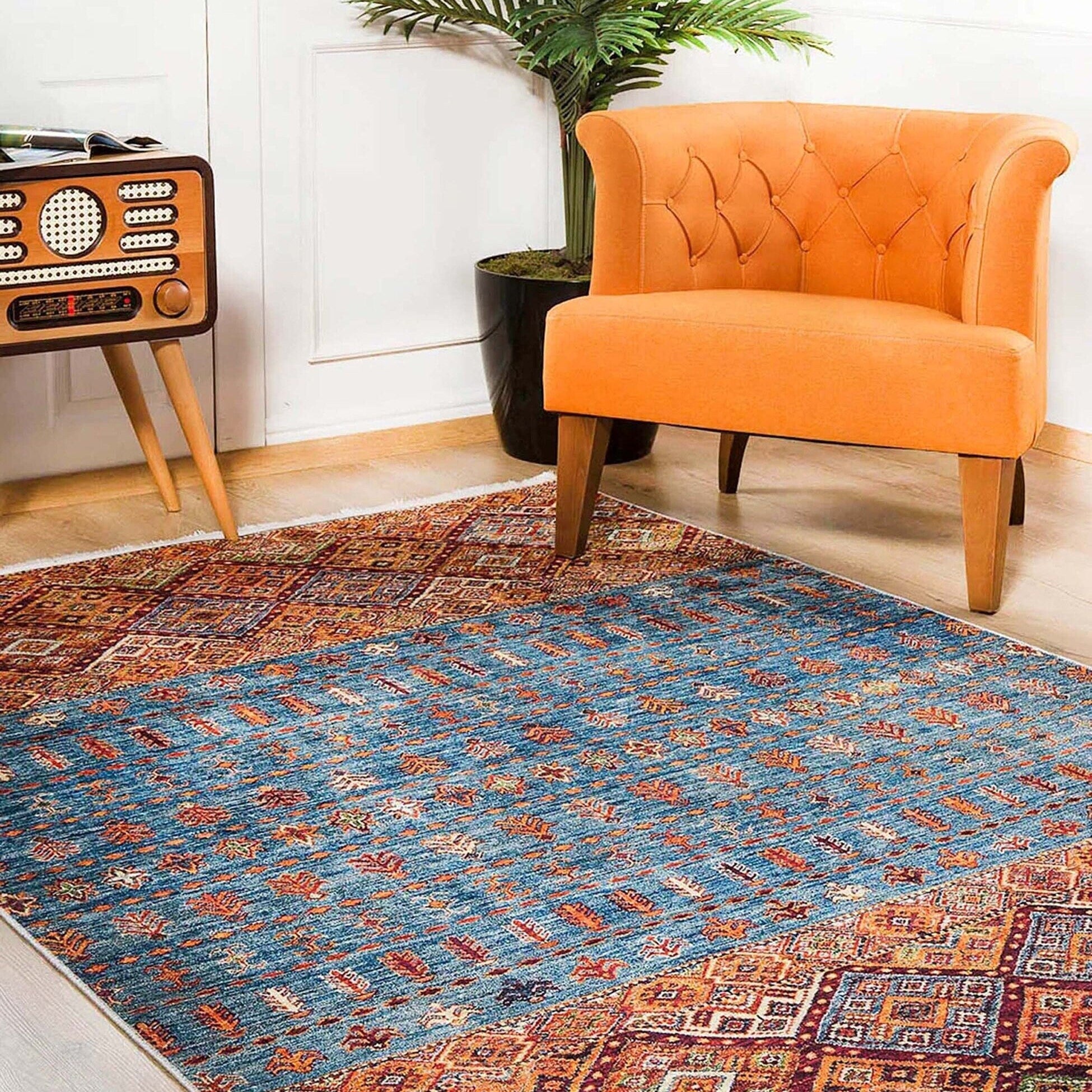 Benya Turkish Kilim Orange Blue Rug