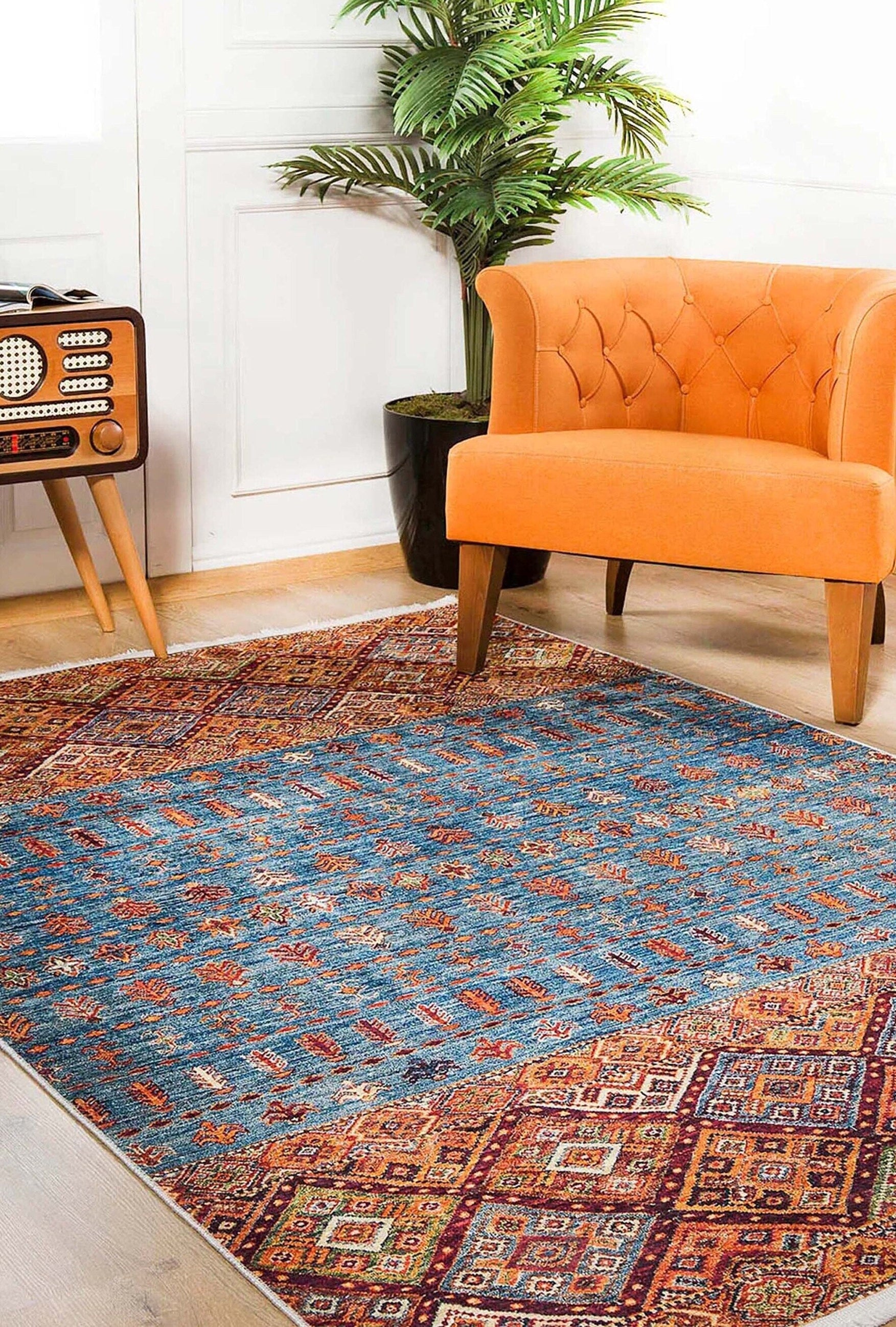 Benya Turkish Kilim Orange Blue Rug