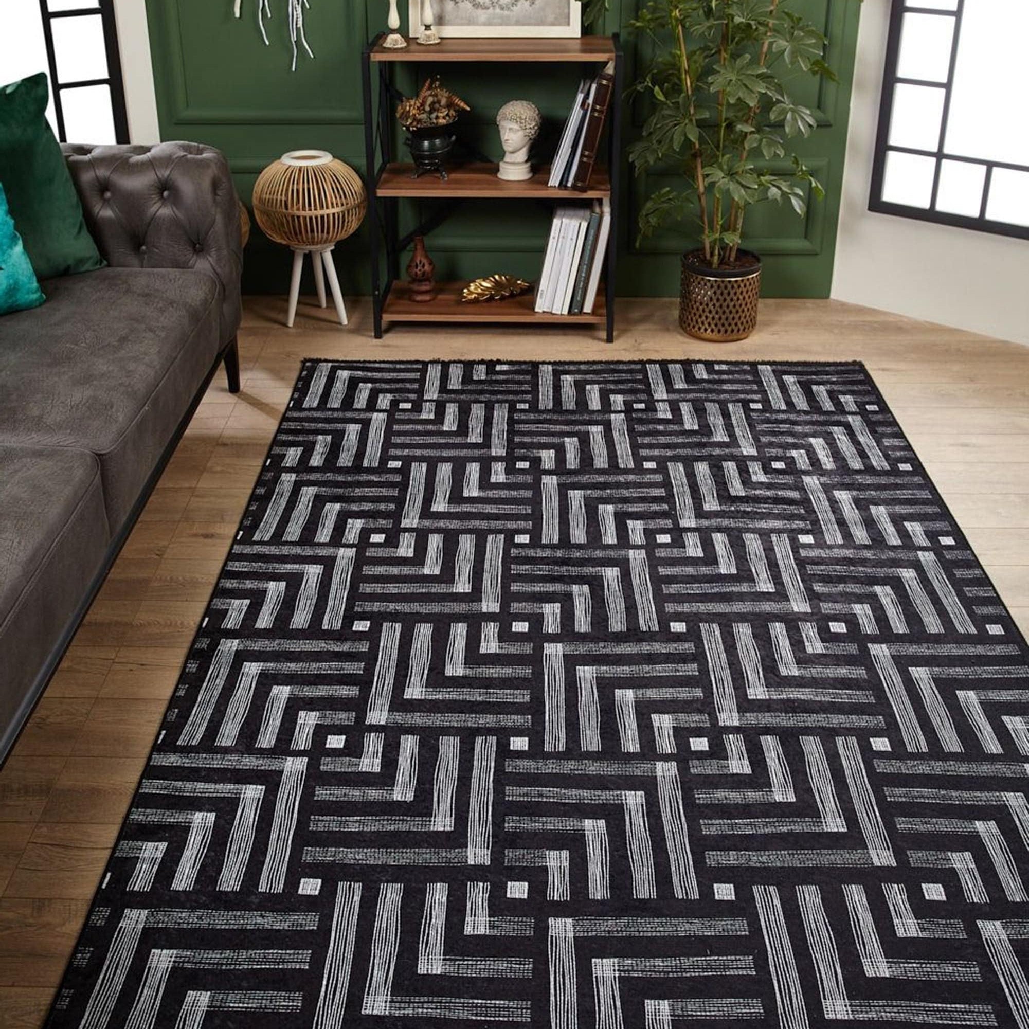 Beypa Pearl Brown Rug Black & White Geometric Area Rugs