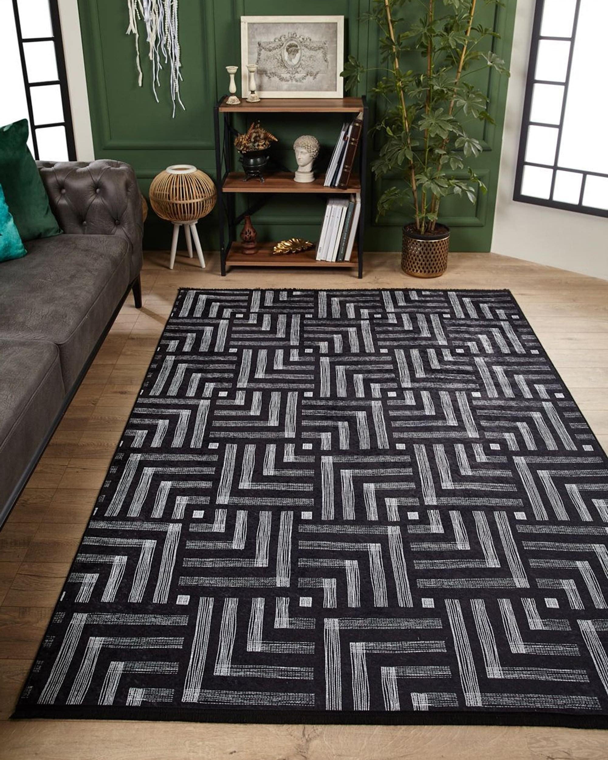 Beypa Pearl Brown Rug Black & White Geometric Area Rugs
