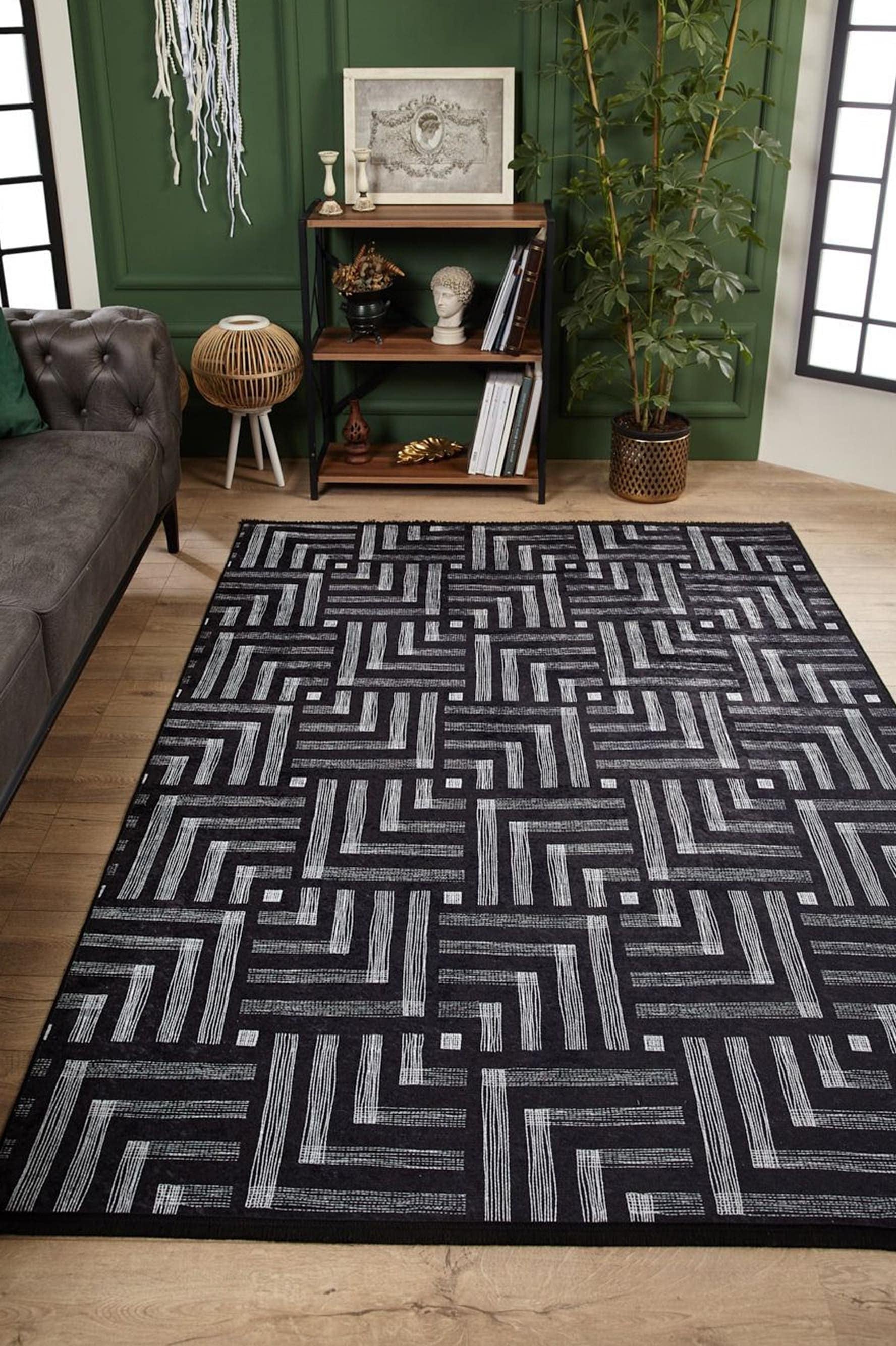 Beypa Pearl Brown Rug Black & White Geometric Area Rugs