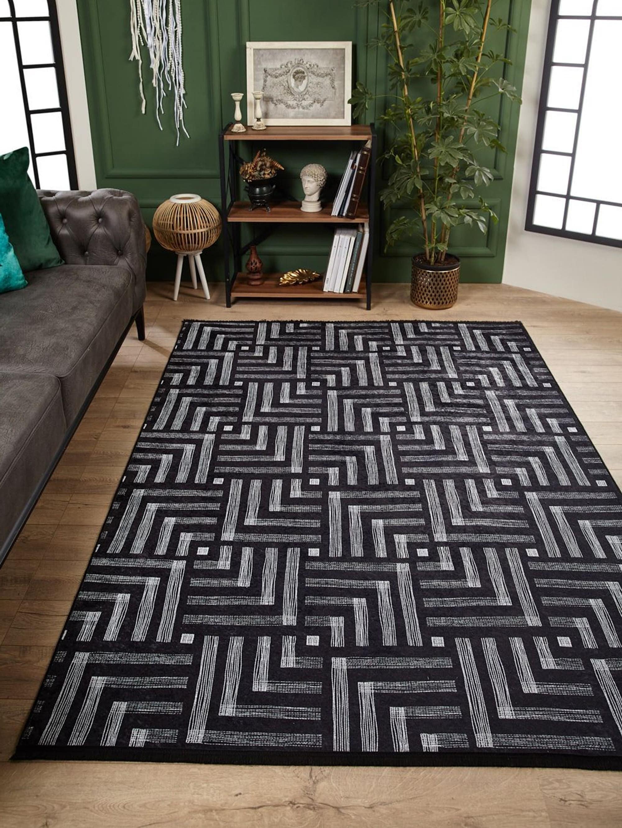 Beypa Pearl Brown Rug Black & White Geometric Area Rugs