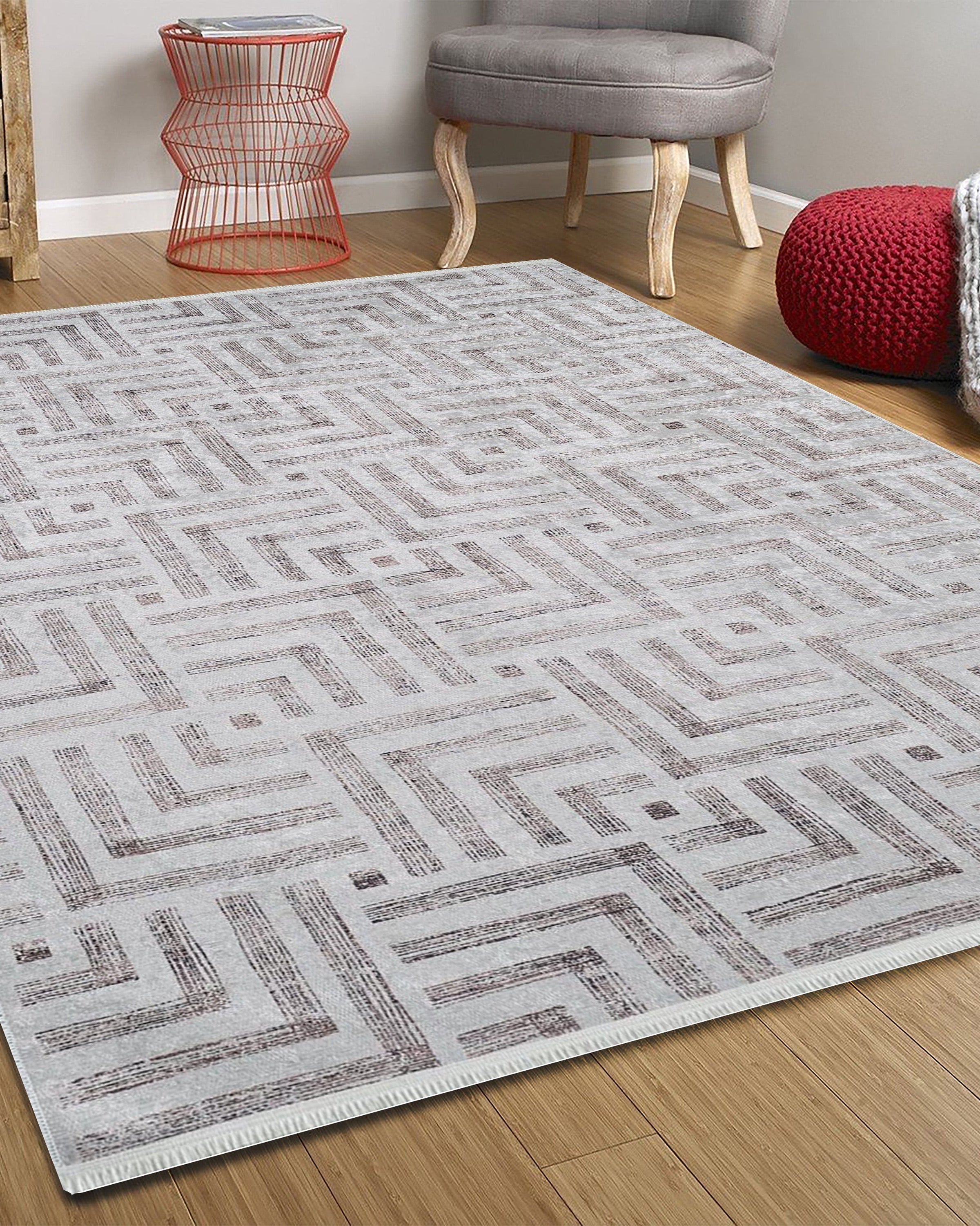 Beypa Pearl Brown Rug Black & White Geometric Area Rugs