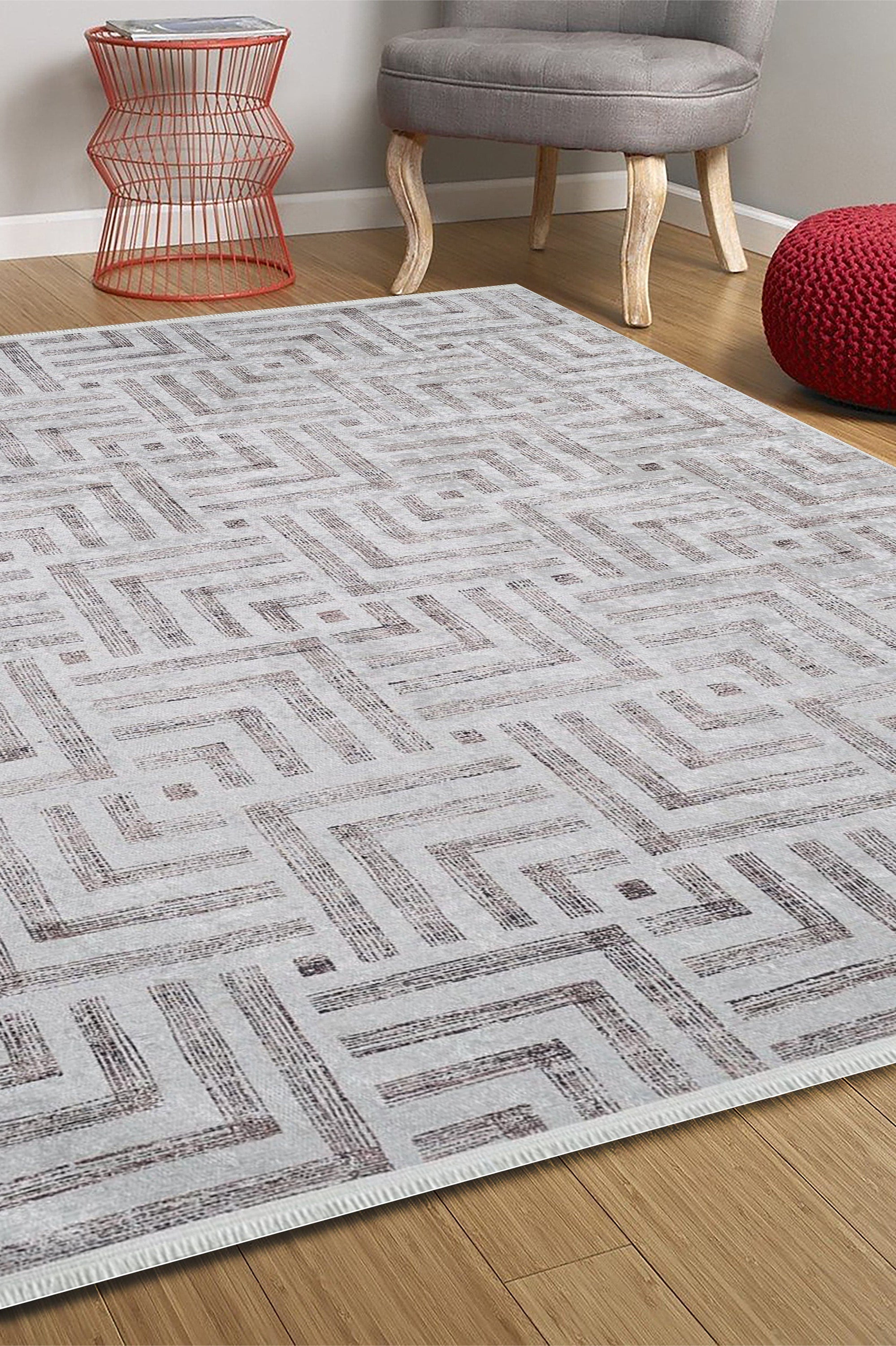 Beypa Pearl Brown Rug Black & White Geometric Area Rugs