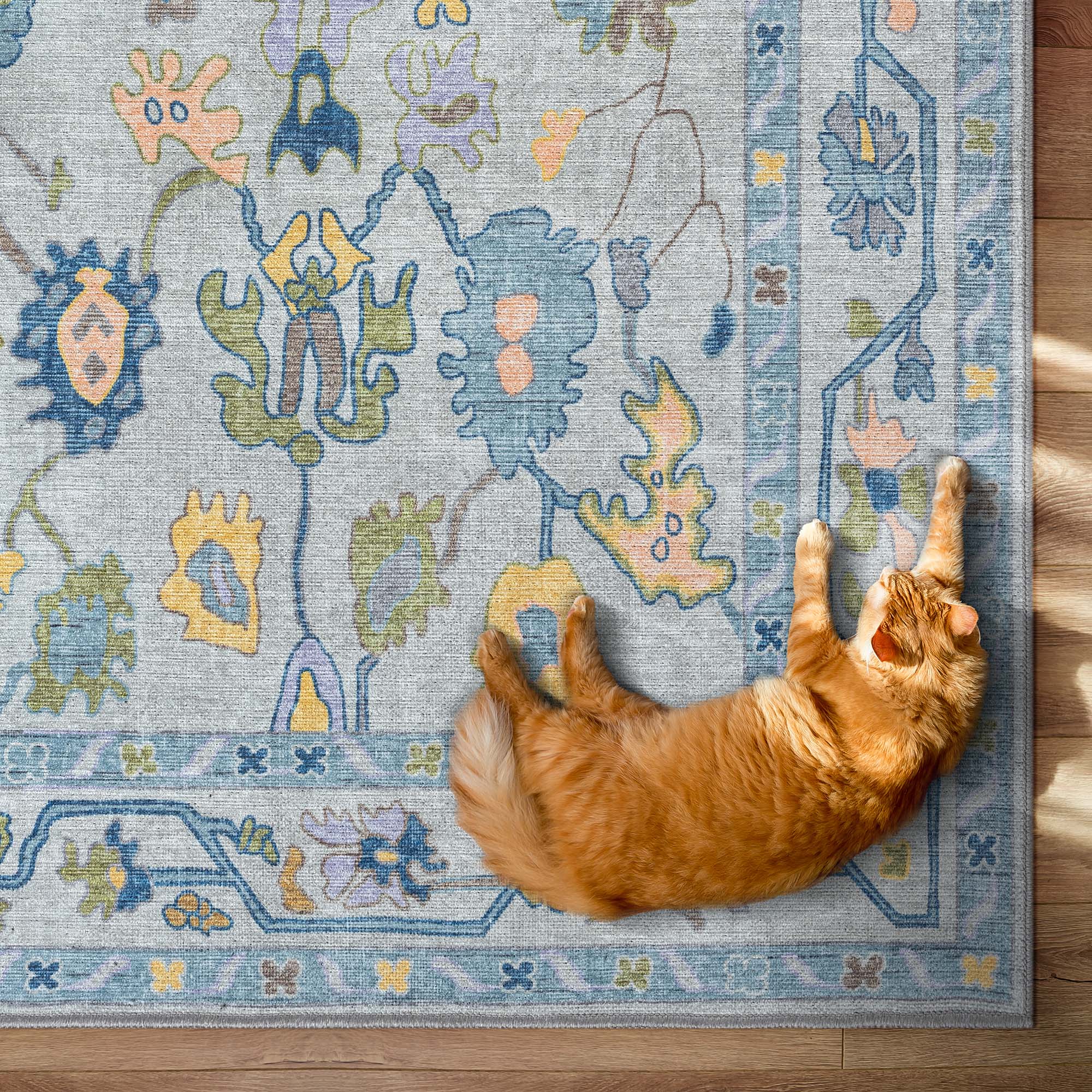Blue Oushak Vintage Washable Rug