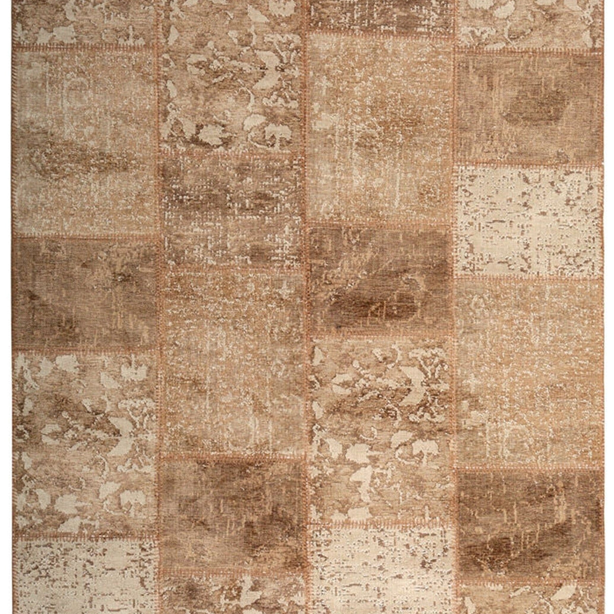 Albie Patchwork Light Brown Distressed Turkish Rug