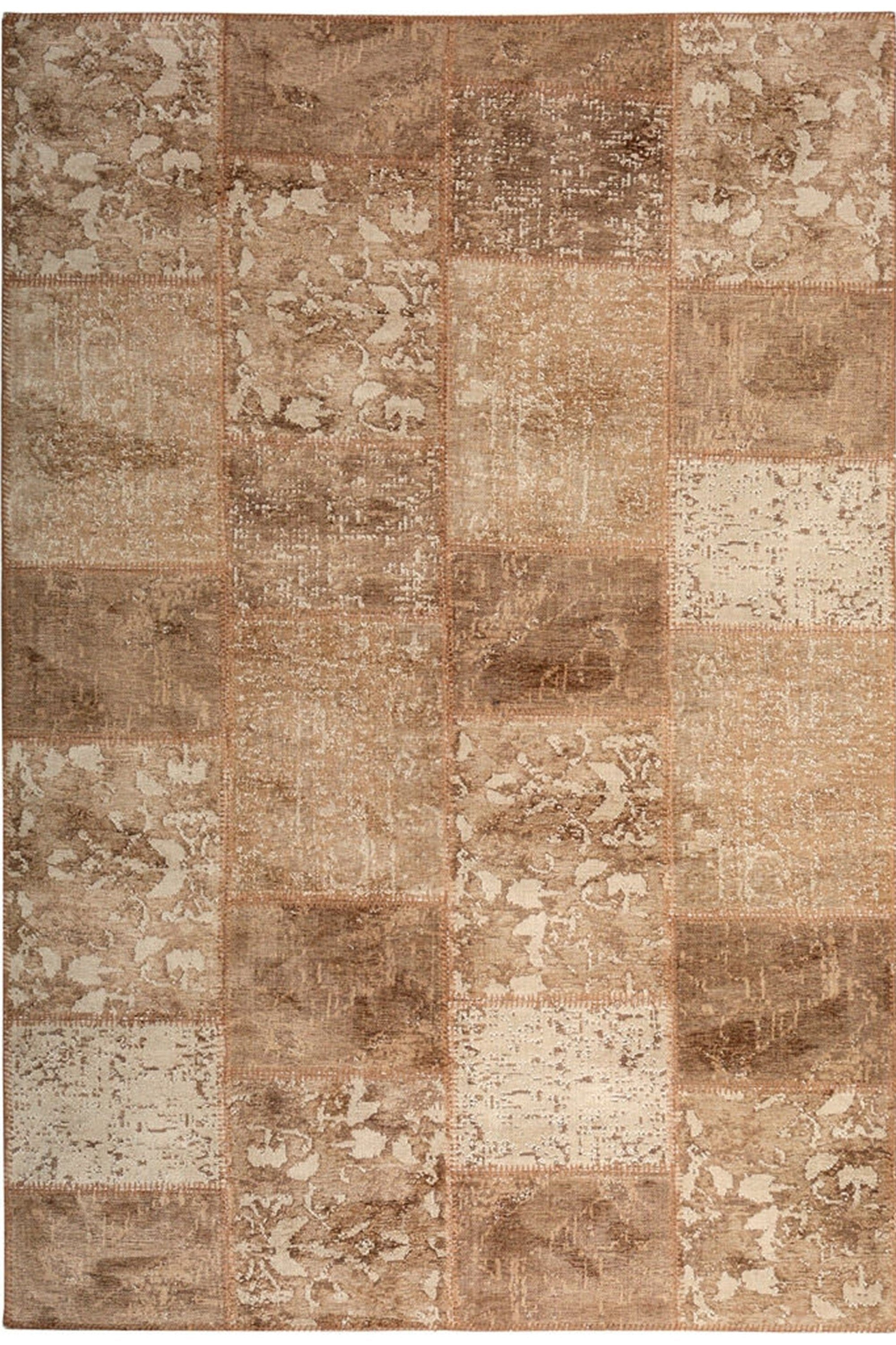 Albie Patchwork Light Brown Distressed Turkish Rug