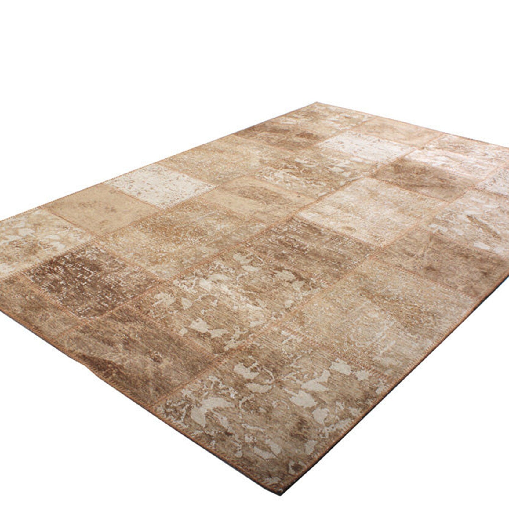 Albie Patchwork Light Brown Distressed Turkish Rug