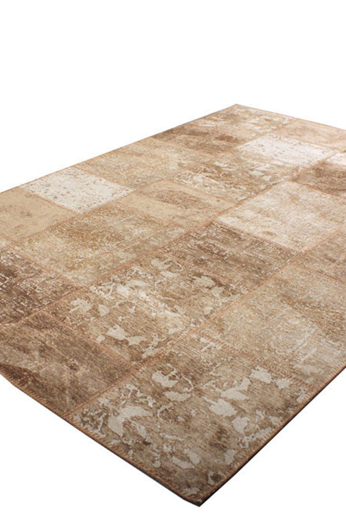 Albie Patchwork Light Brown Distressed Turkish Rug