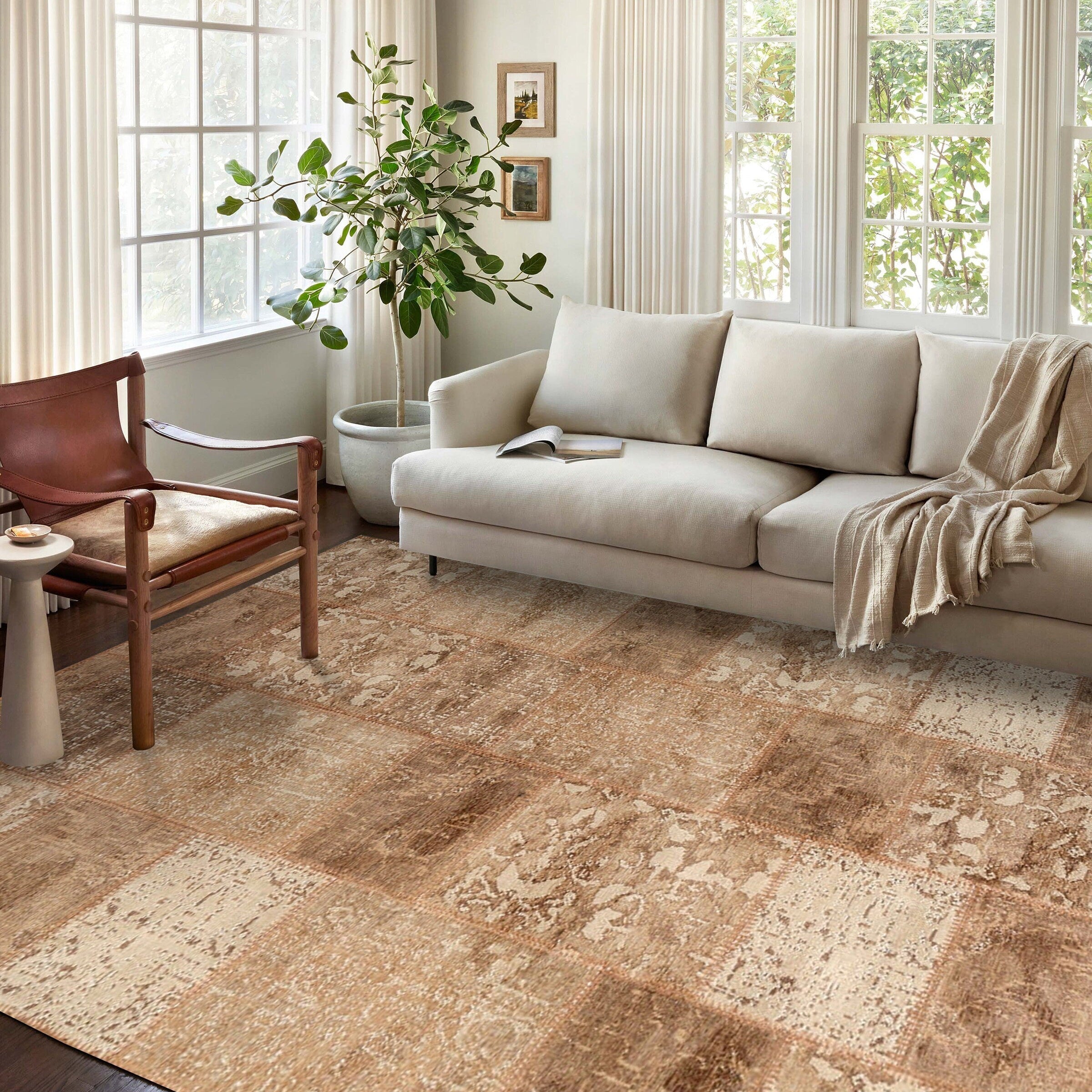 Albie Patchwork Light Brown Distressed Turkish Rug