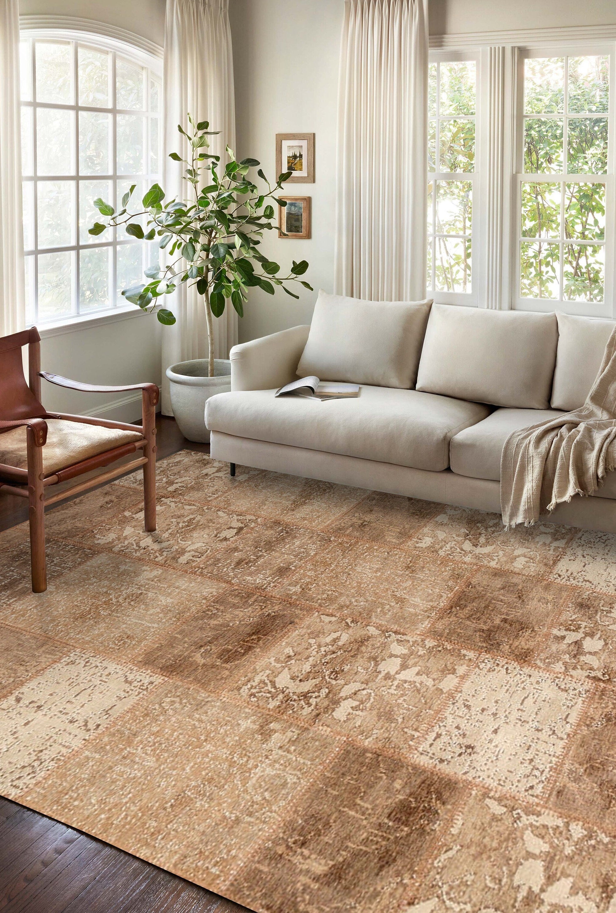 Albie Patchwork Light Brown Distressed Turkish Rug