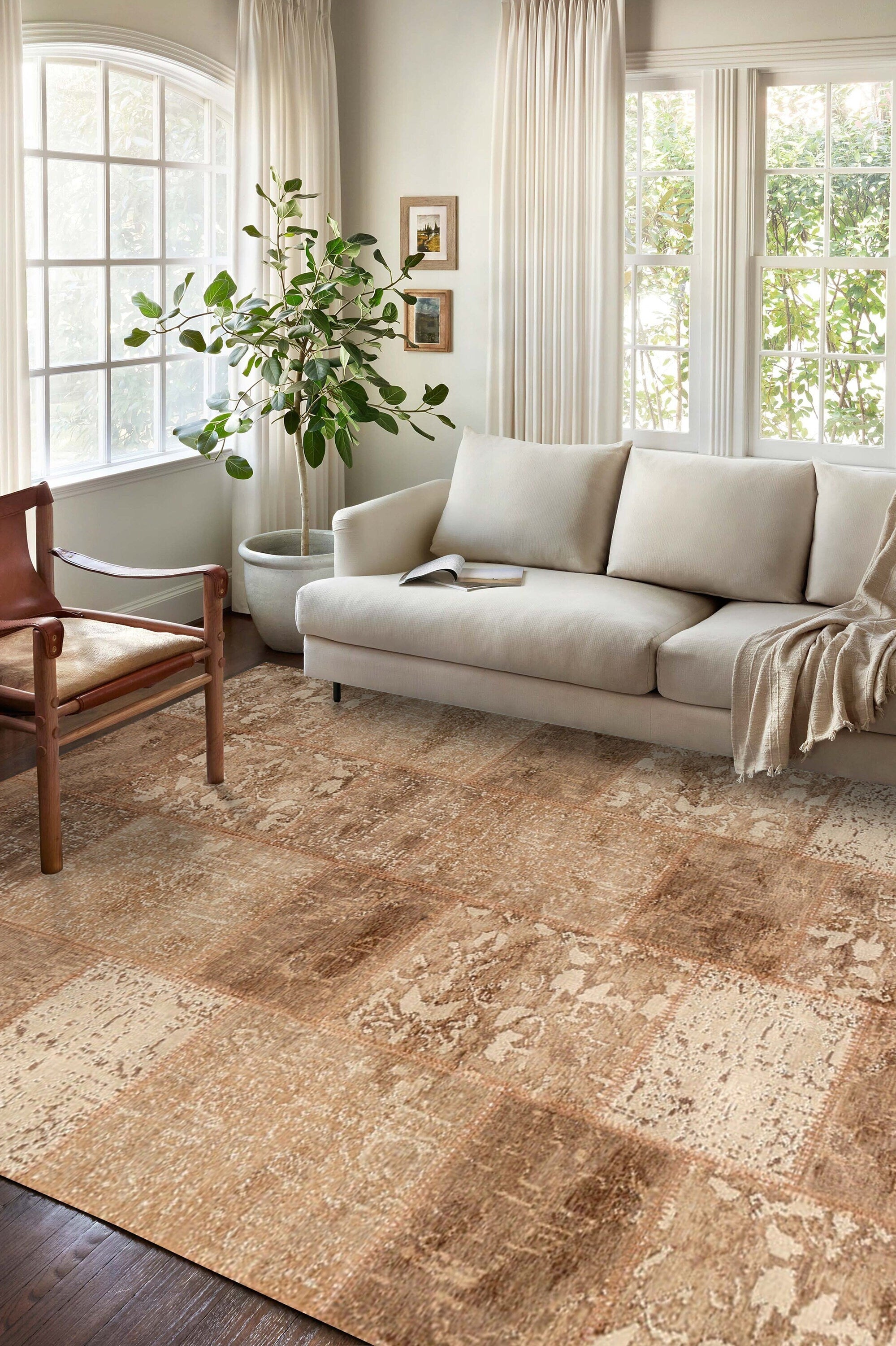 Albie Patchwork Light Brown Distressed Turkish Rug