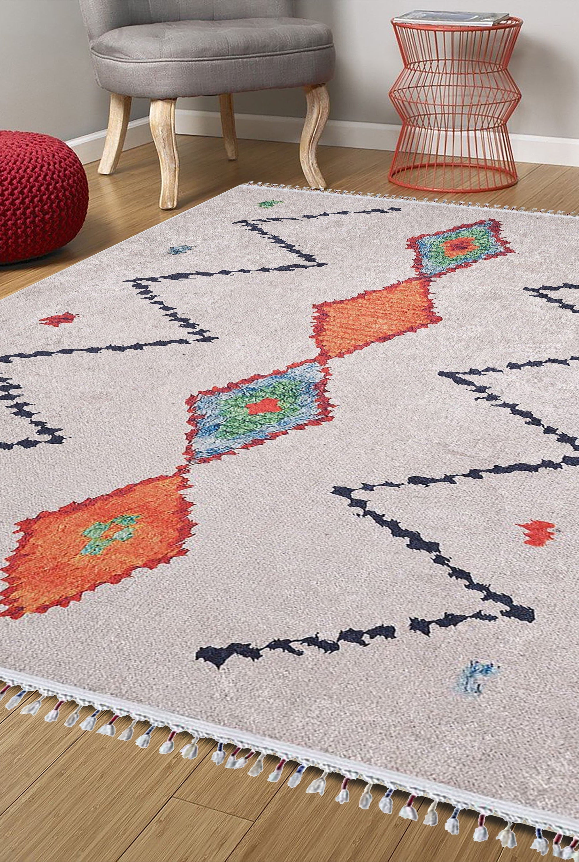 Borda Moroccan White Kilim Rug