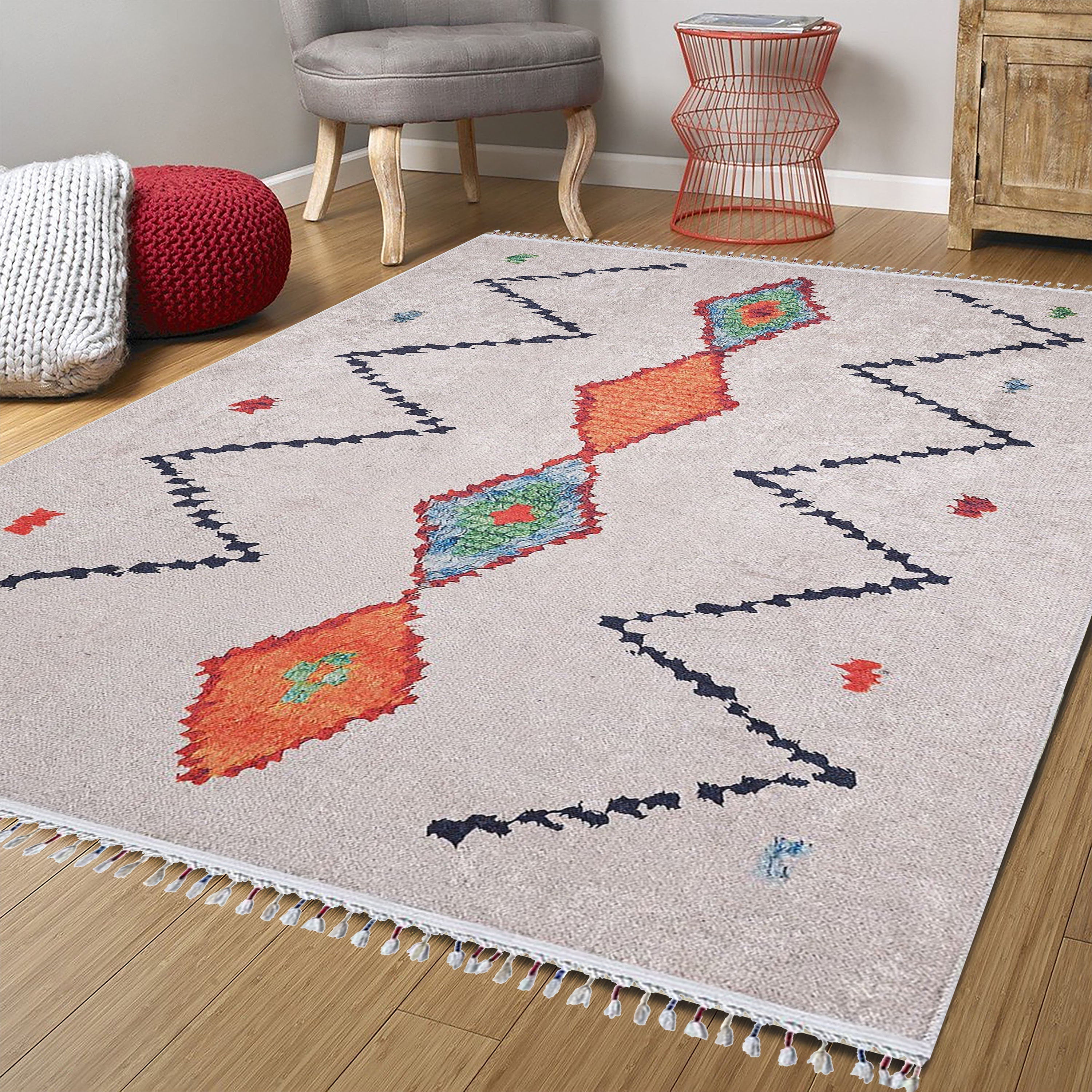 Borda Moroccan White Kilim Rug