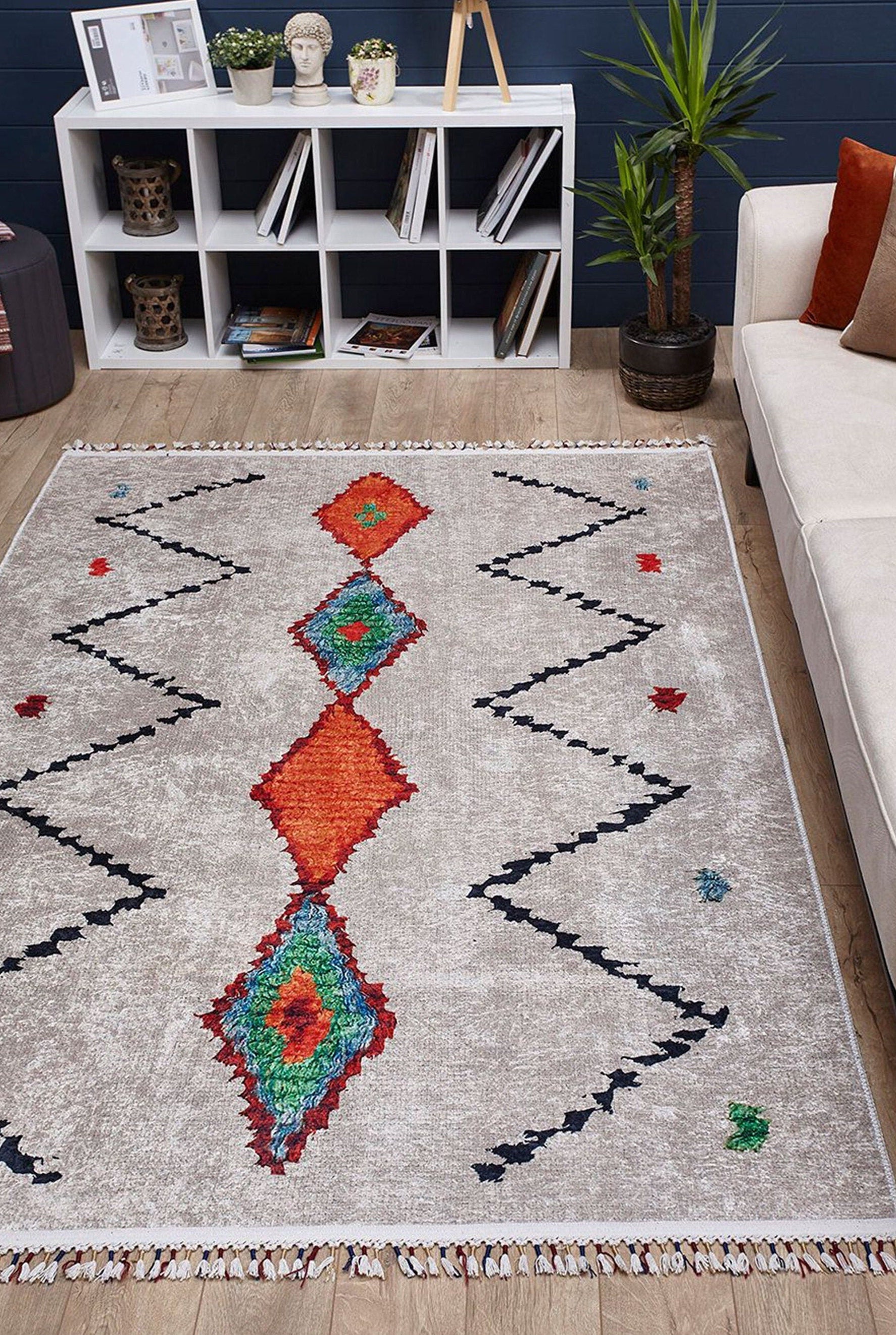 Borda Moroccan White Kilim Rug