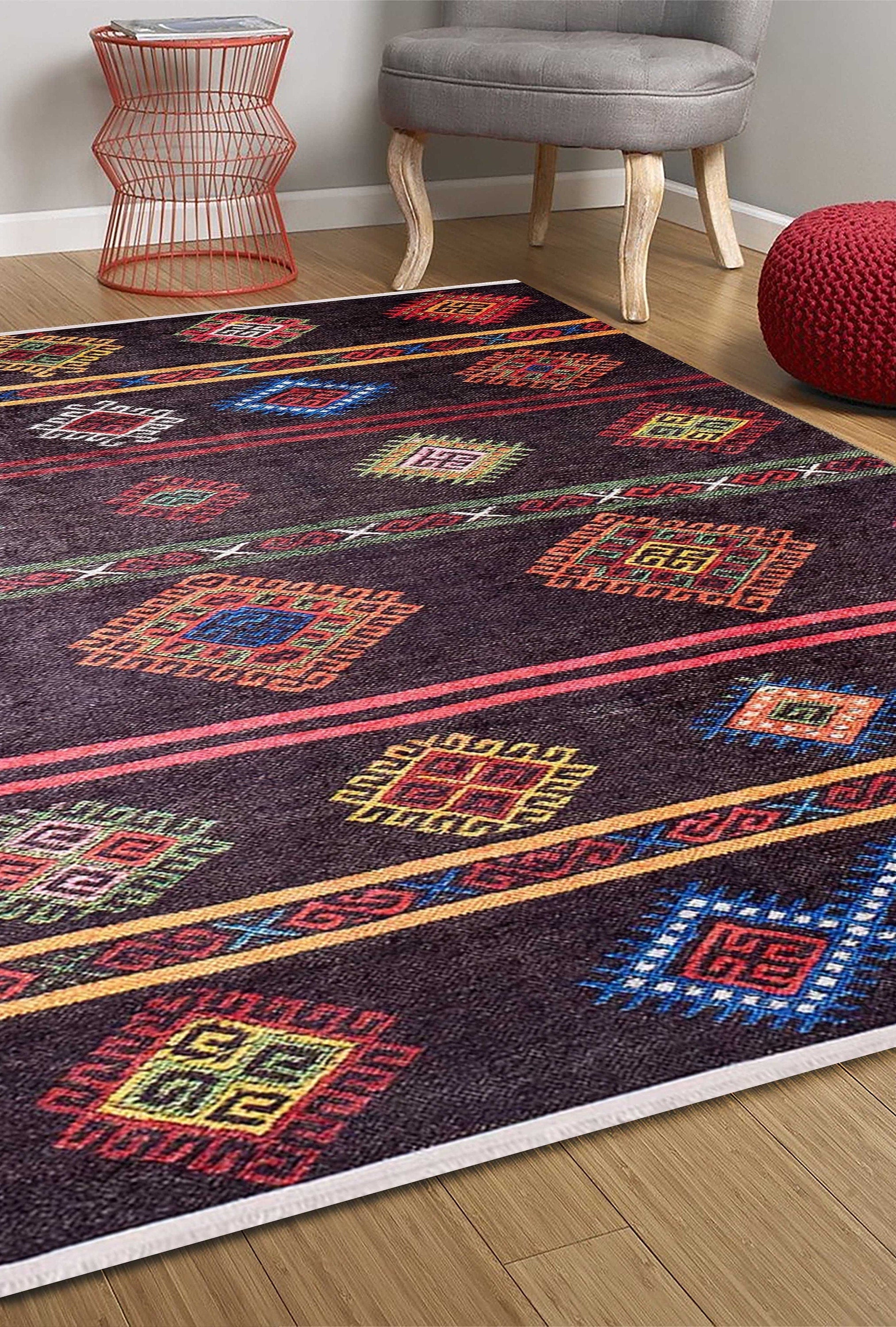 Bouni Dark Brown Turkish Kilim Rug