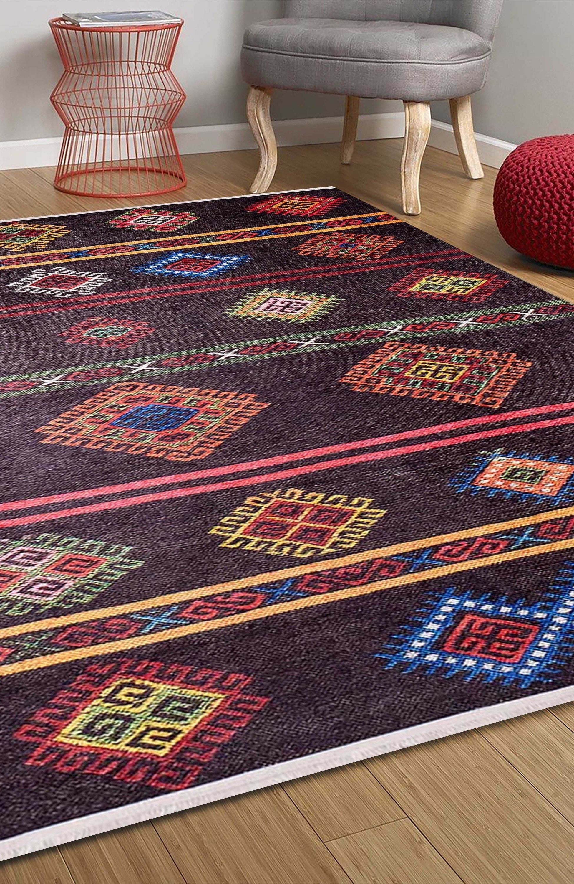 Bouni Dark Brown Turkish Kilim Rug