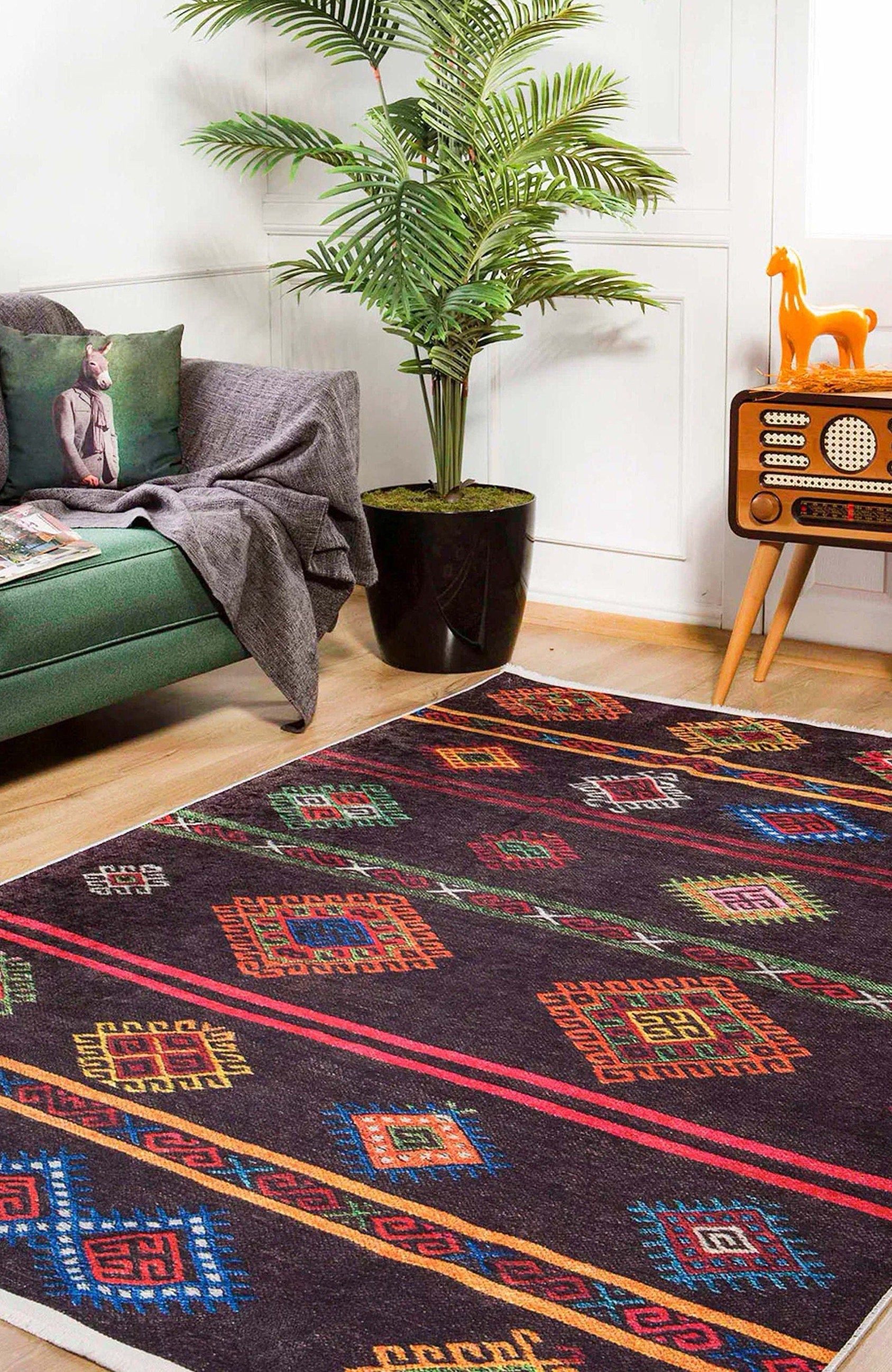Bouni Dark Brown Turkish Kilim Rug