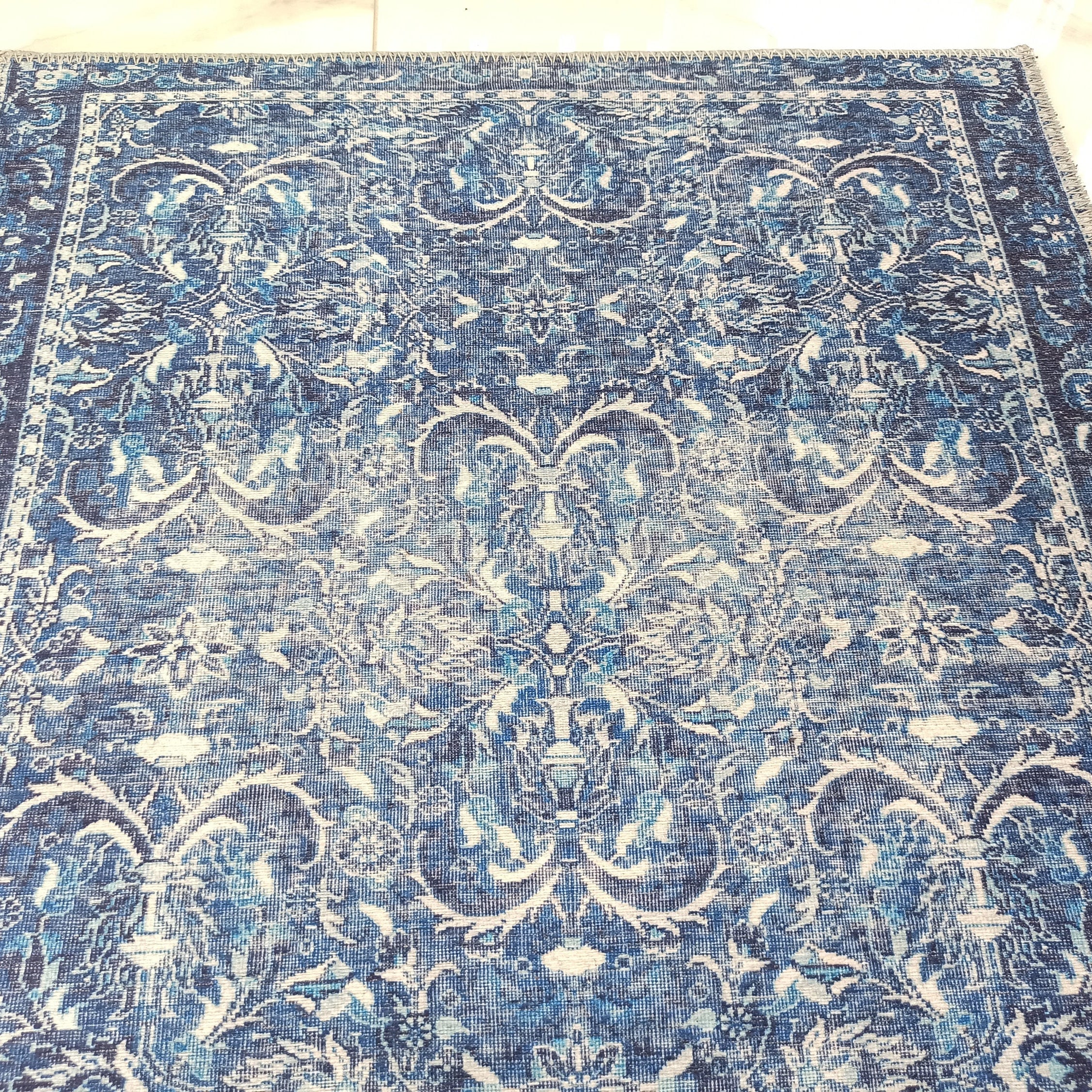 Bulud Rug Vintage Turkish Dark Blue Rug