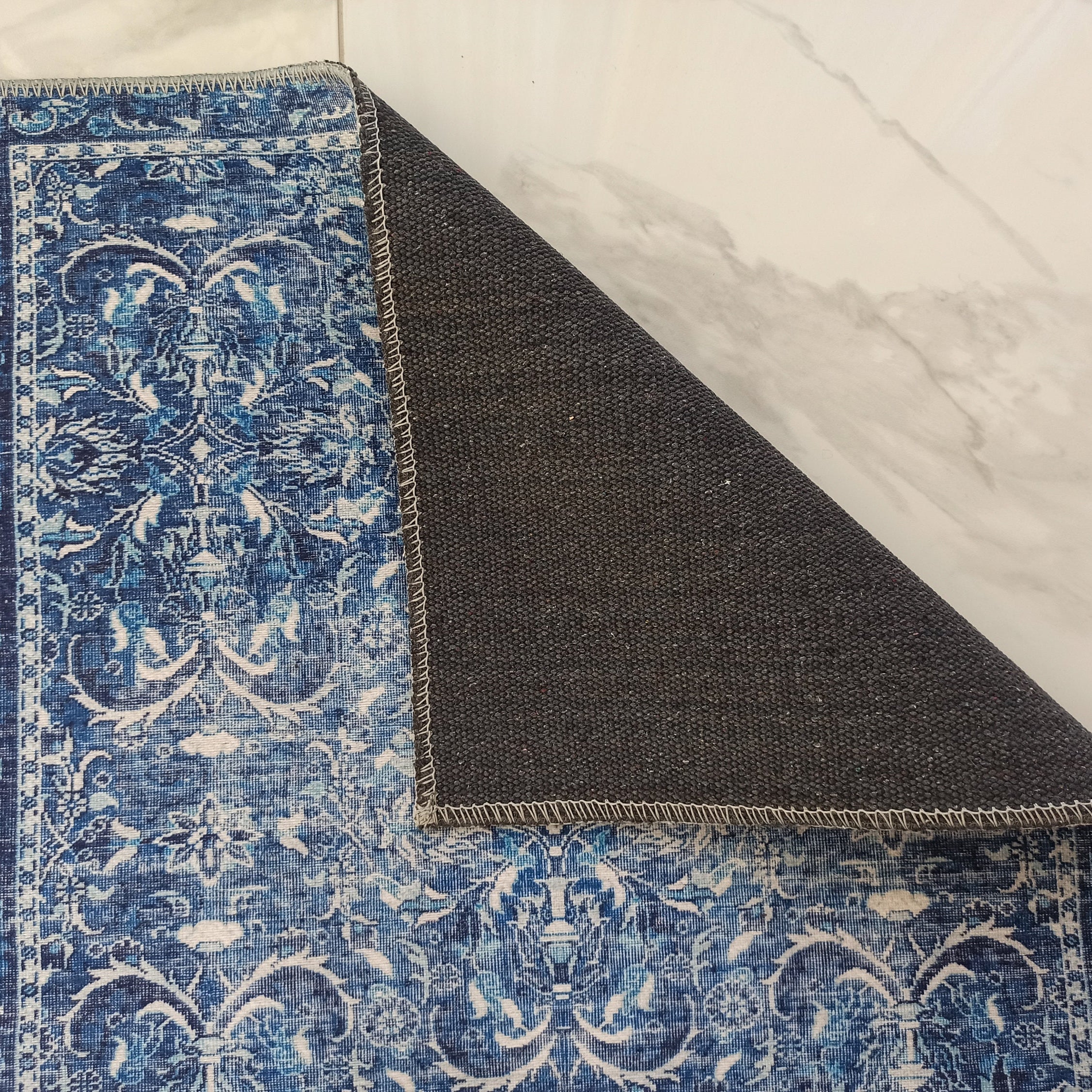 Bulud Rug Vintage Turkish Dark Blue Rug