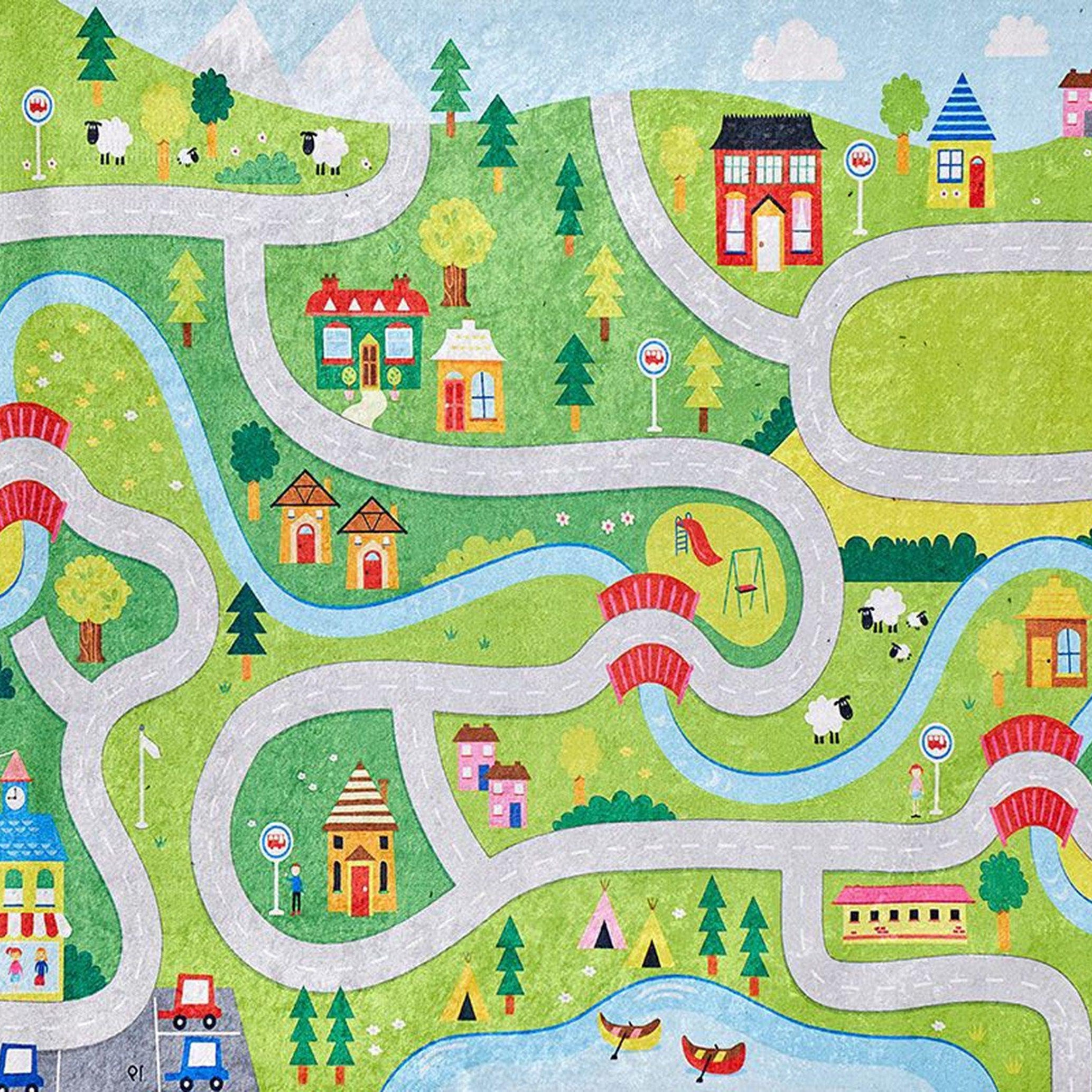 City Map Kids Green Play Rug