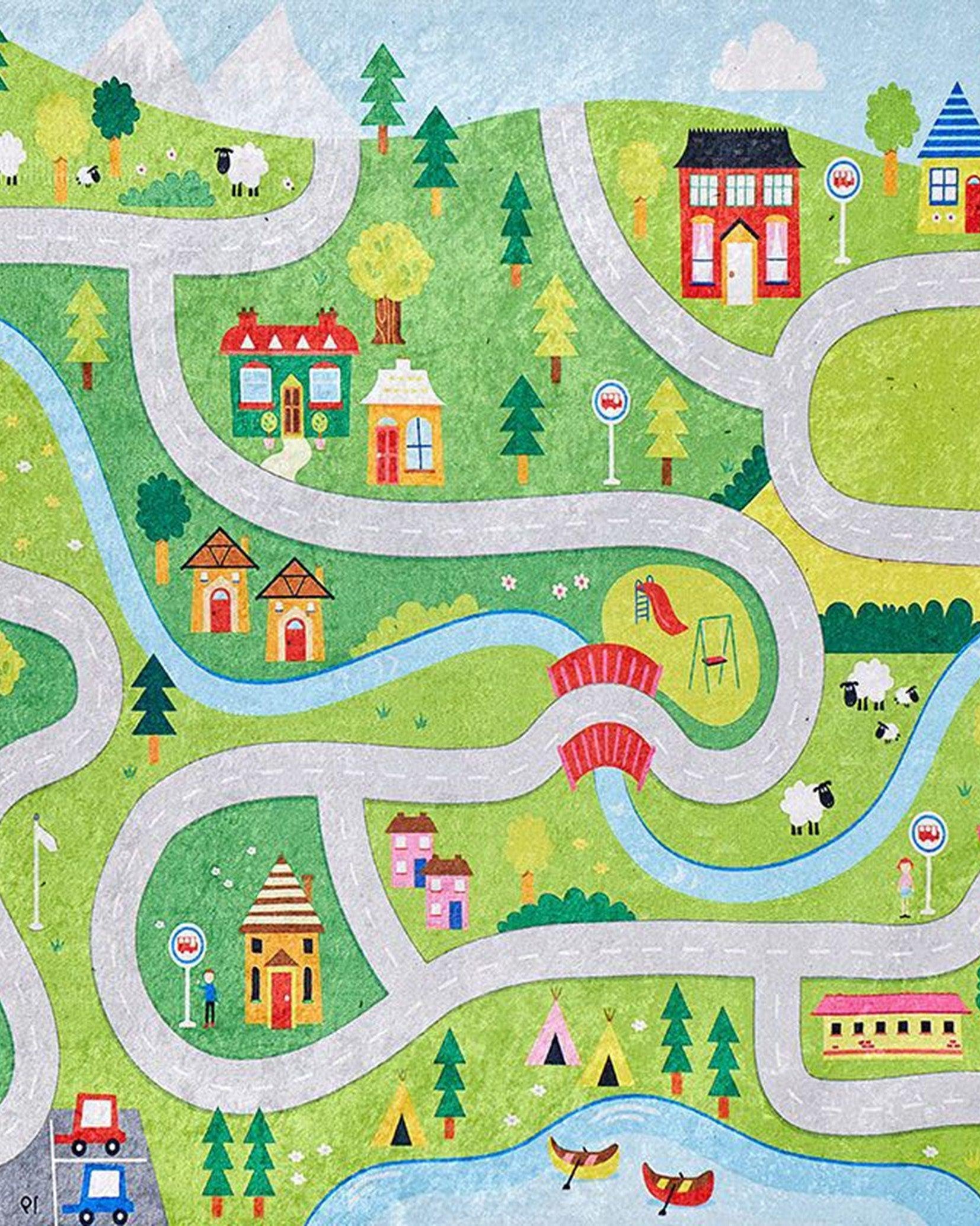 City Map Kids Green Play Rug
