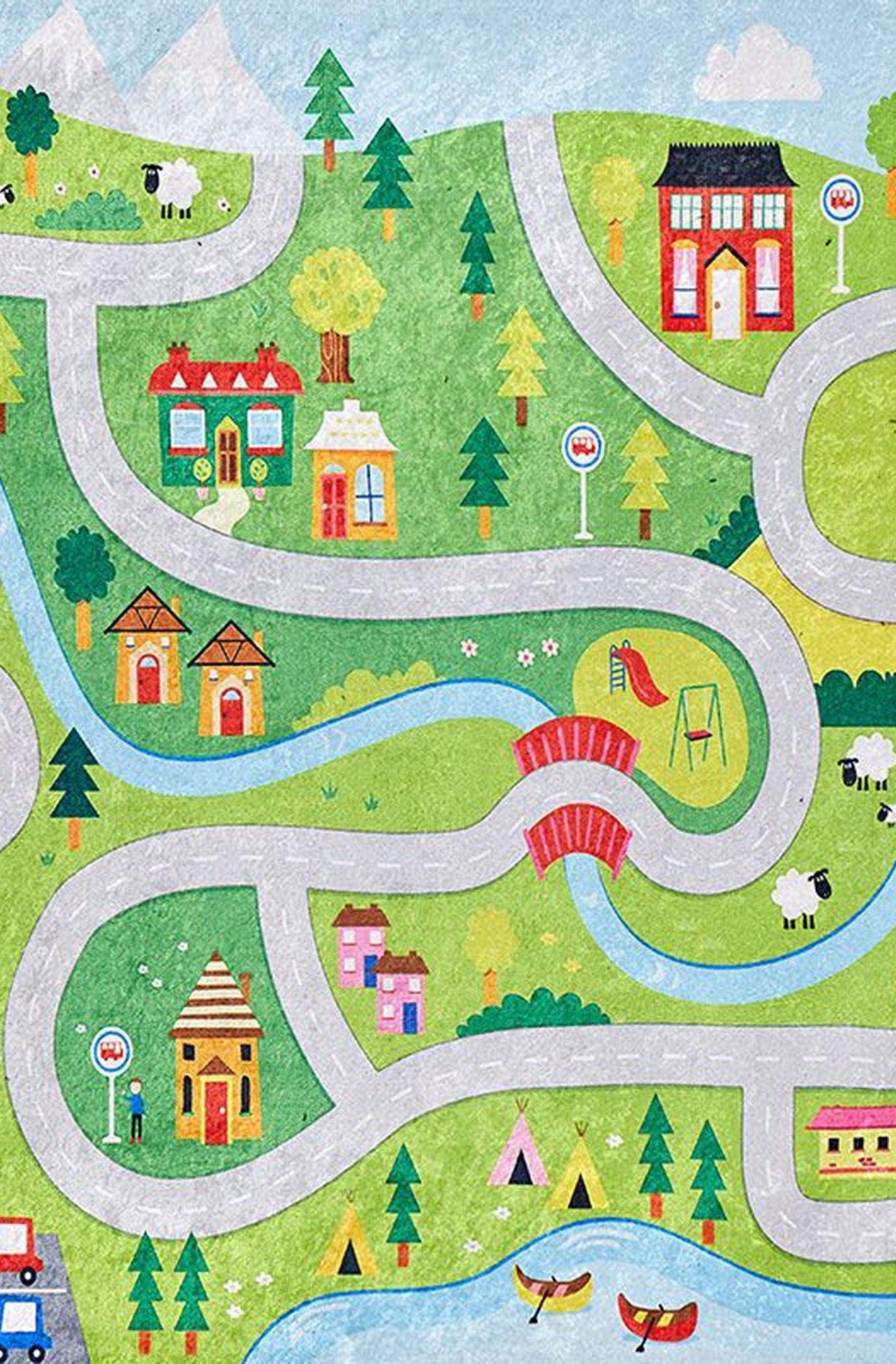 City Map Kids Green Play Rug