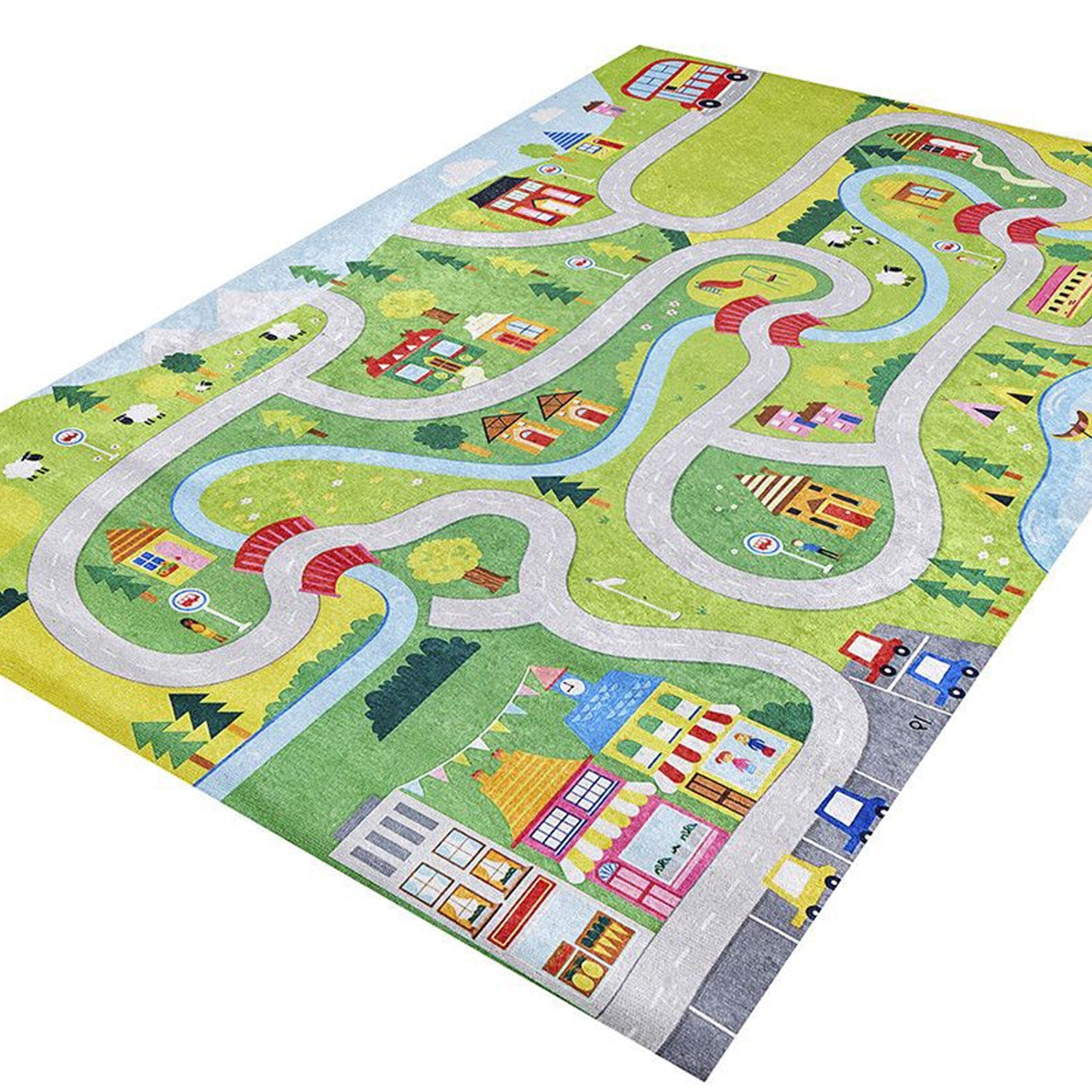 City Map Kids Green Play Rug