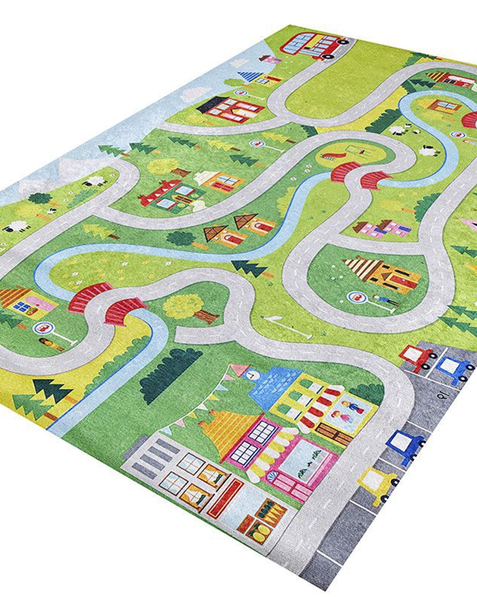 City Map Kids Green Play Rug