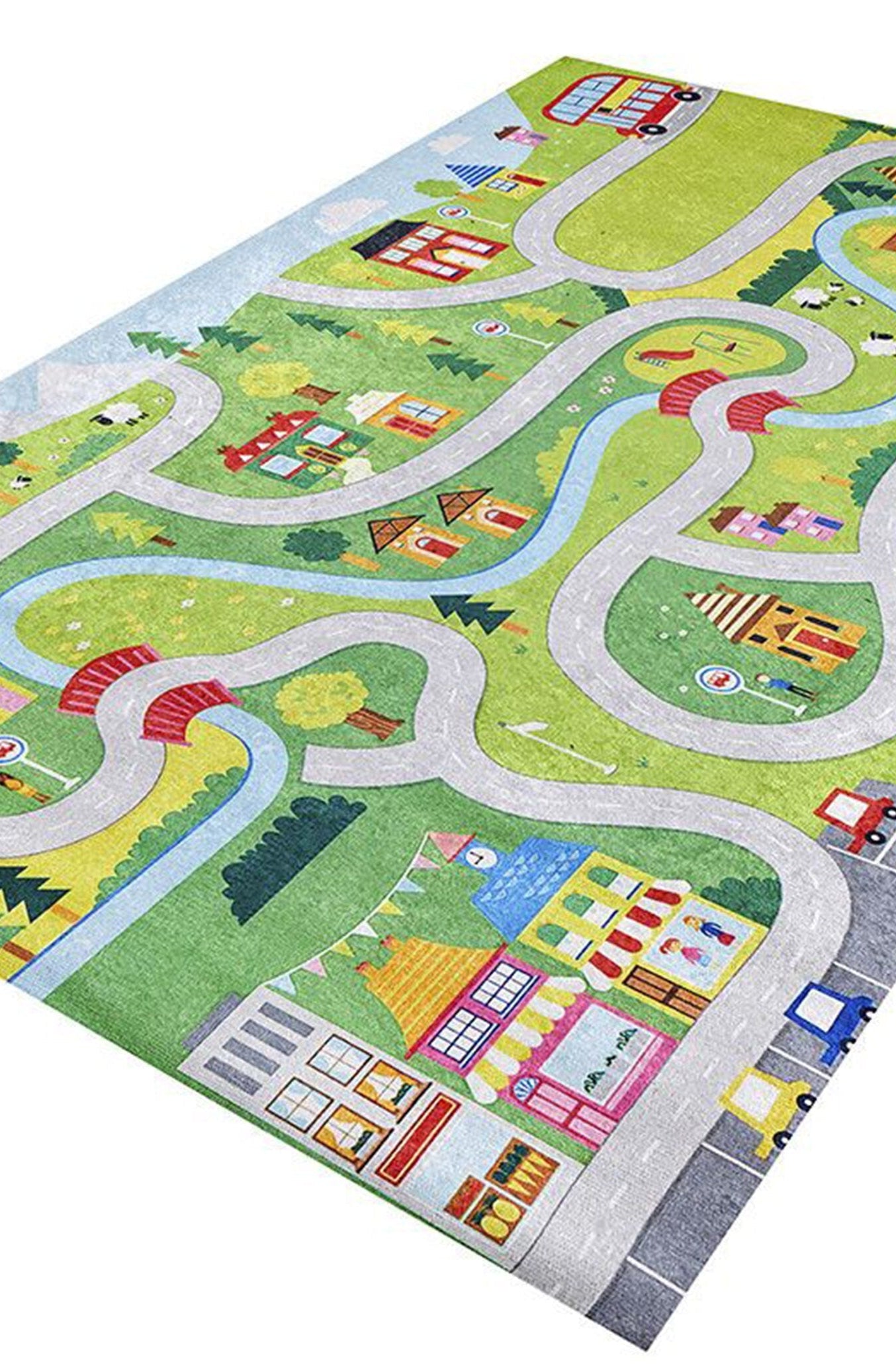 City Map Kids Green Play Rug