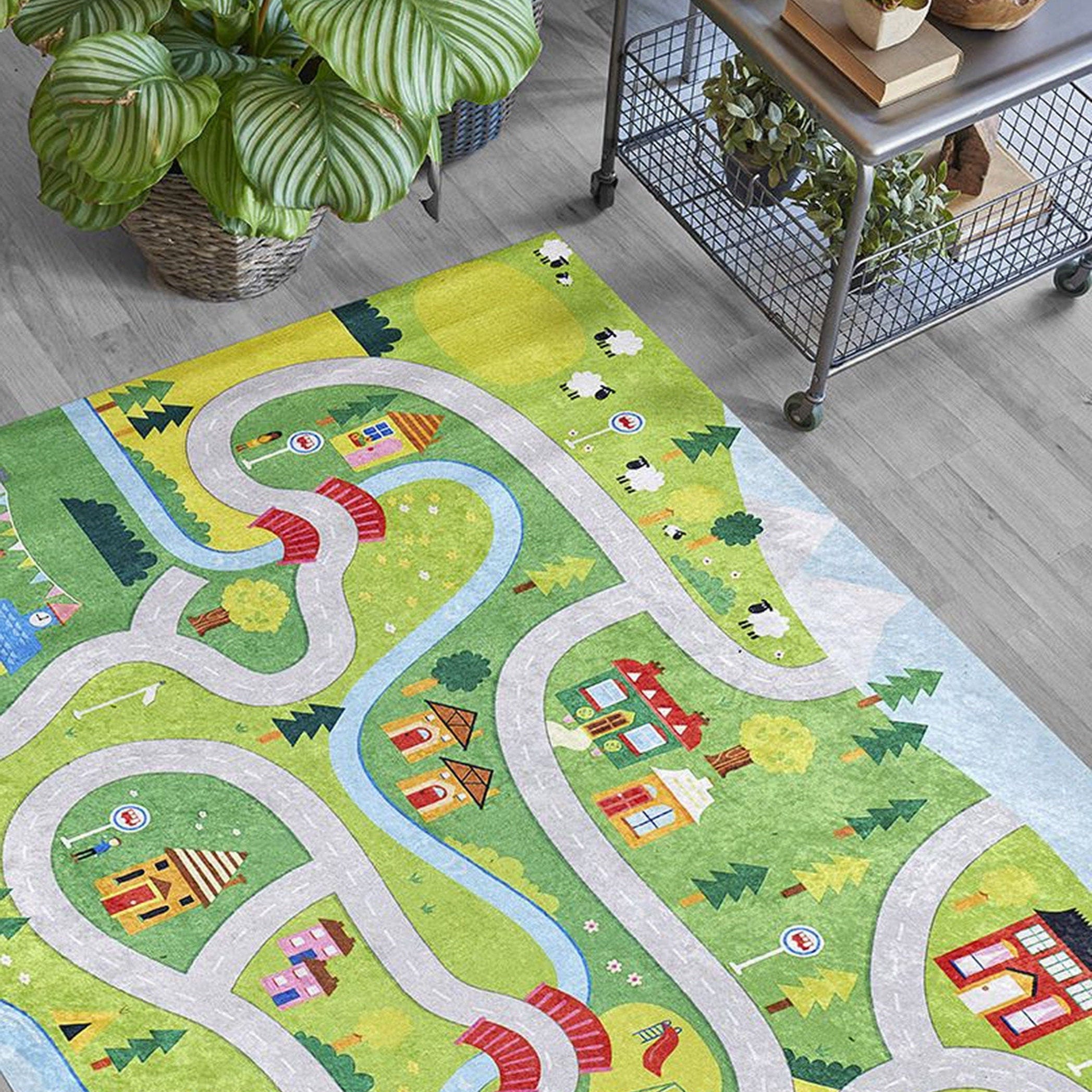 City Map Kids Green Play Rug