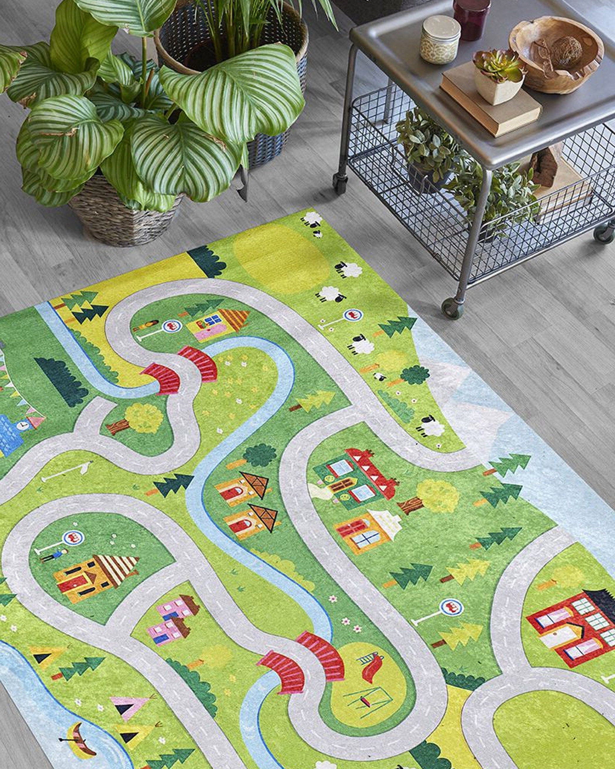 City Map Kids Green Play Rug