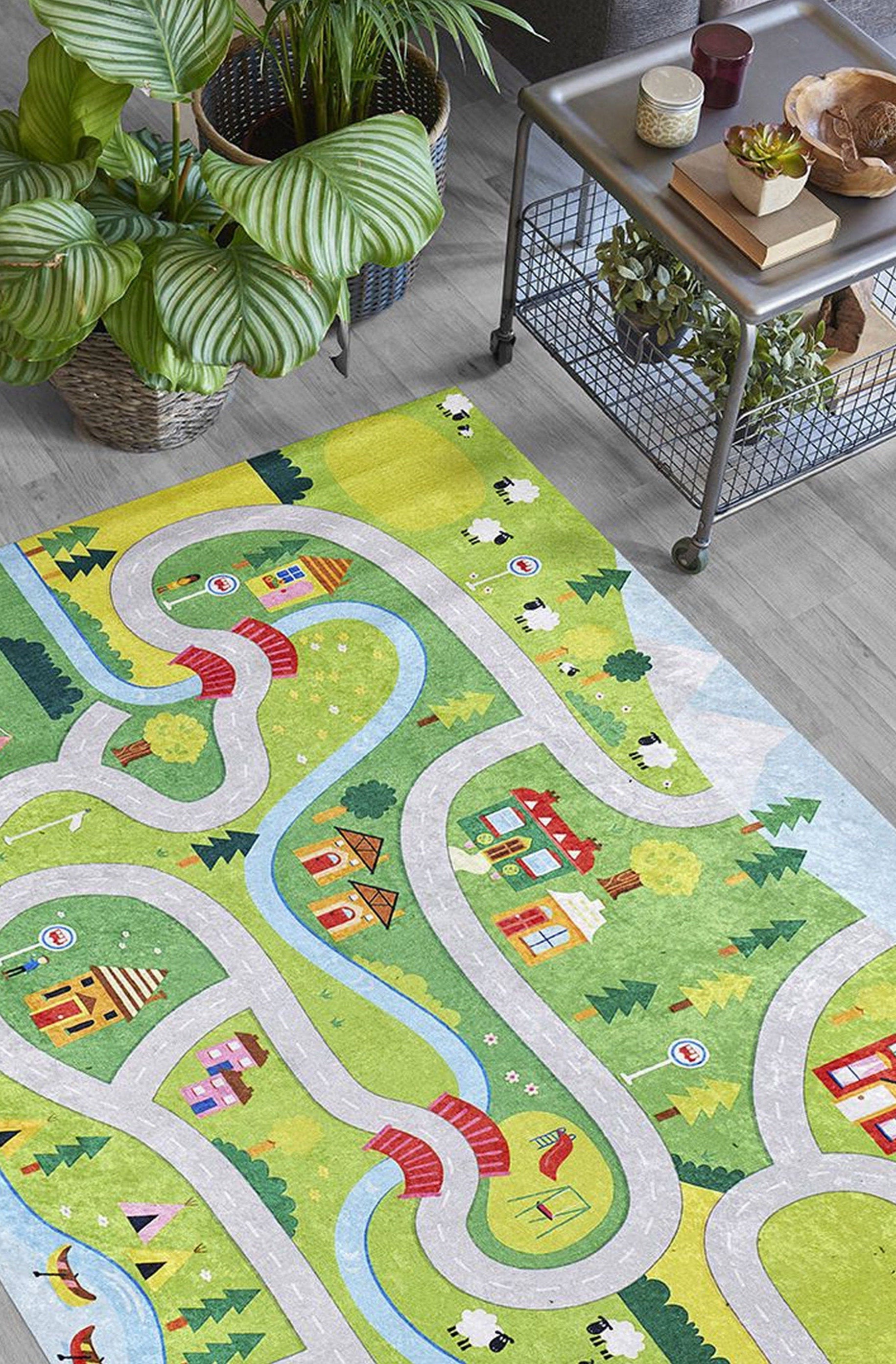 City Map Kids Green Play Rug