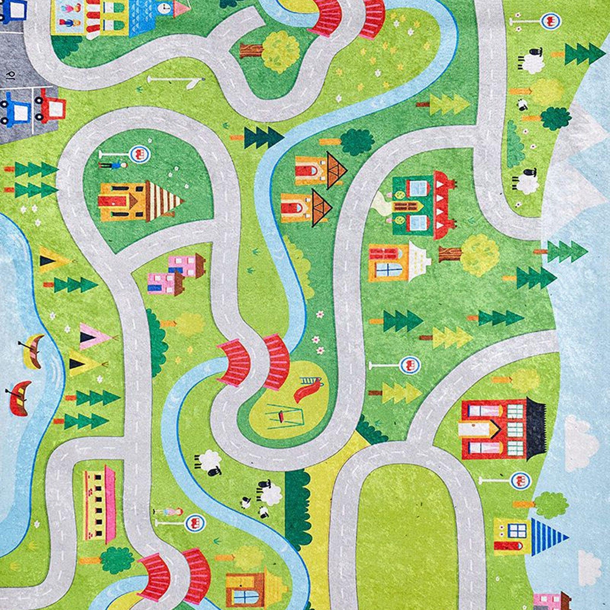 City Map Kids Green Play Rug