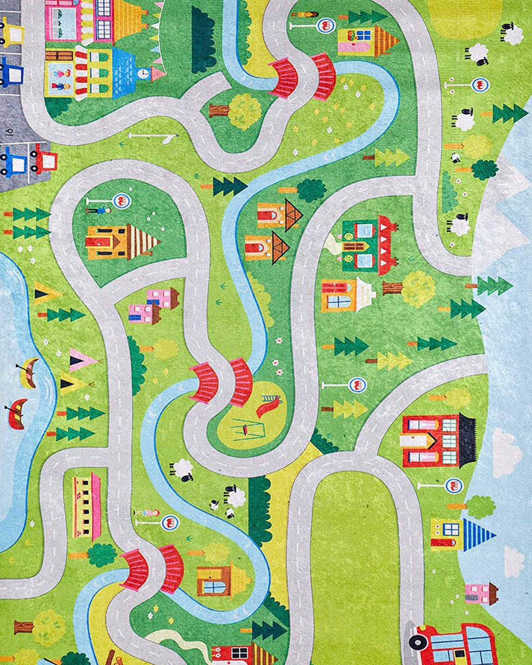 City Map Kids Green Play Rug