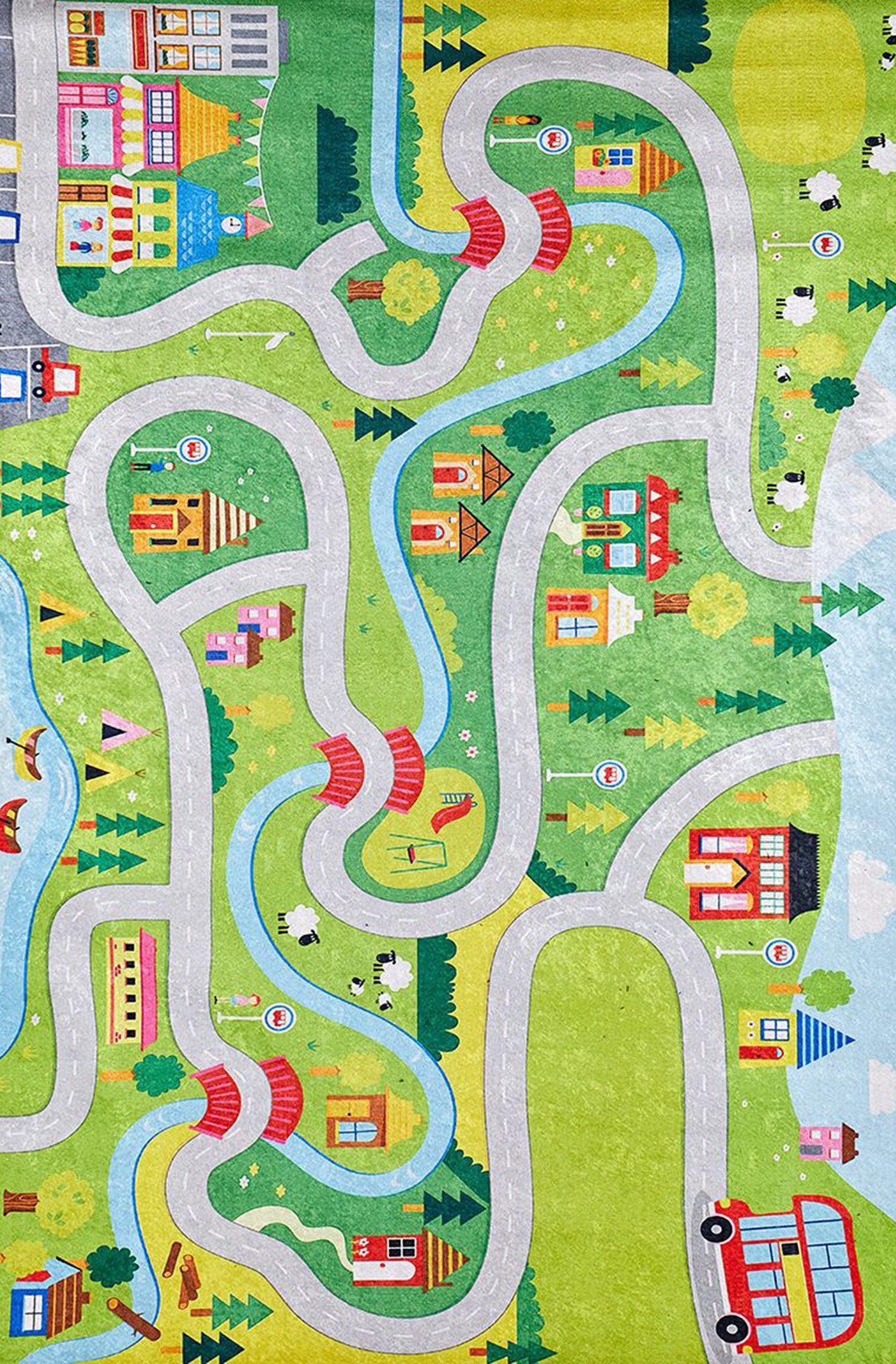 City Map Kids Green Play Rug