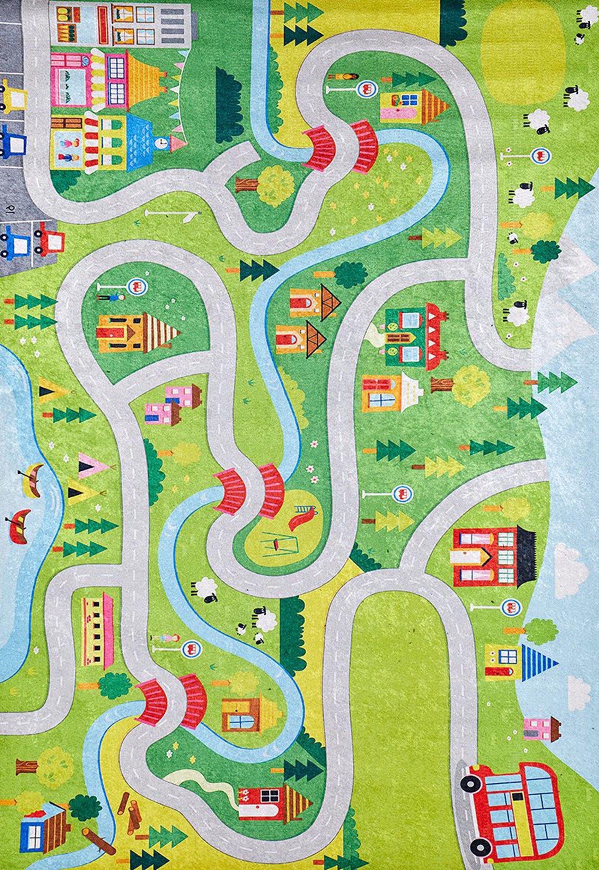 City Map Kids Green Play Rug