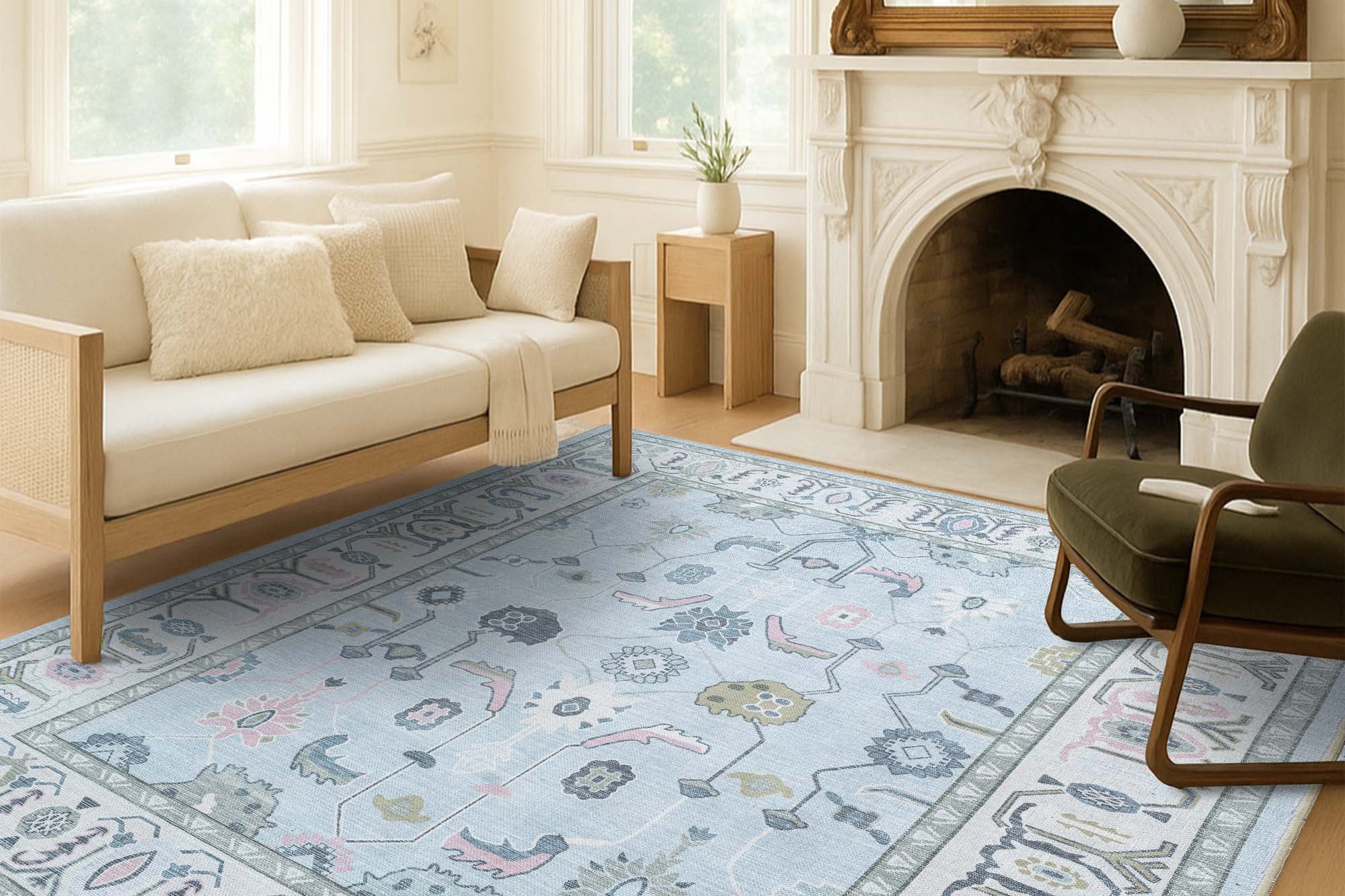 Corinne Pastel Blue Cream Modern Oushak Rug