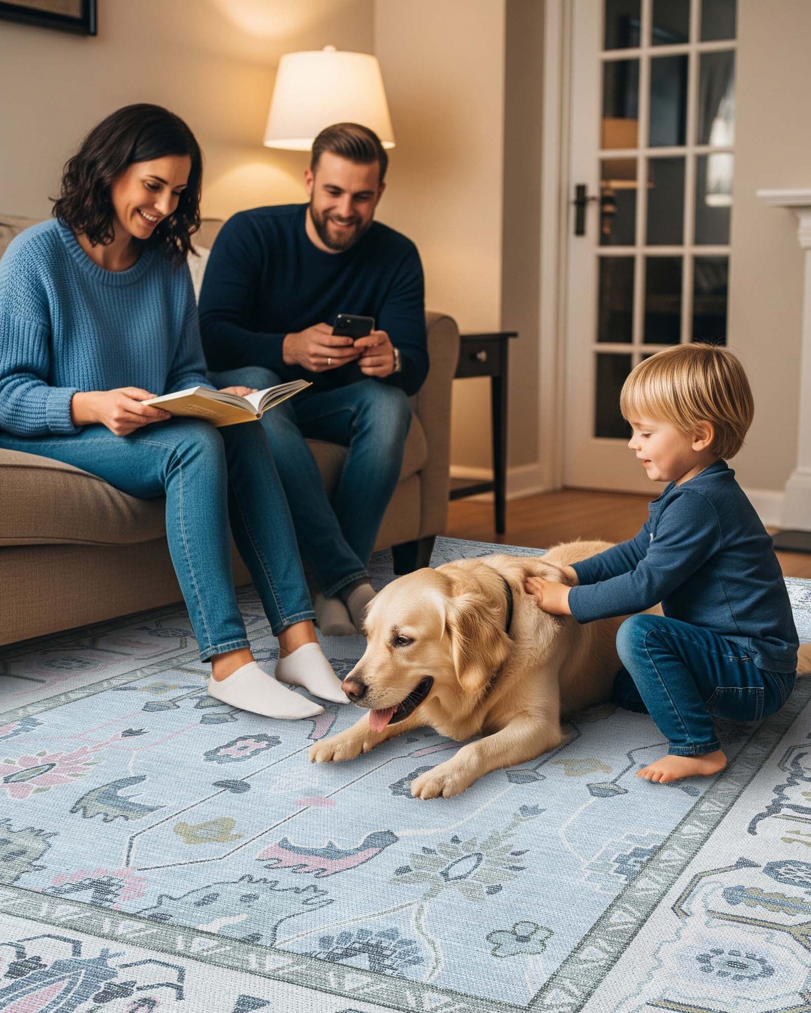 Corinne Pastel Blue Cream Modern Oushak Rug