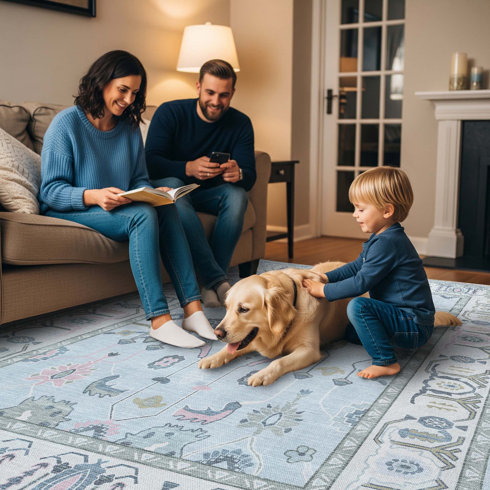 Corinne Pastel Blue Cream Modern Oushak Rug