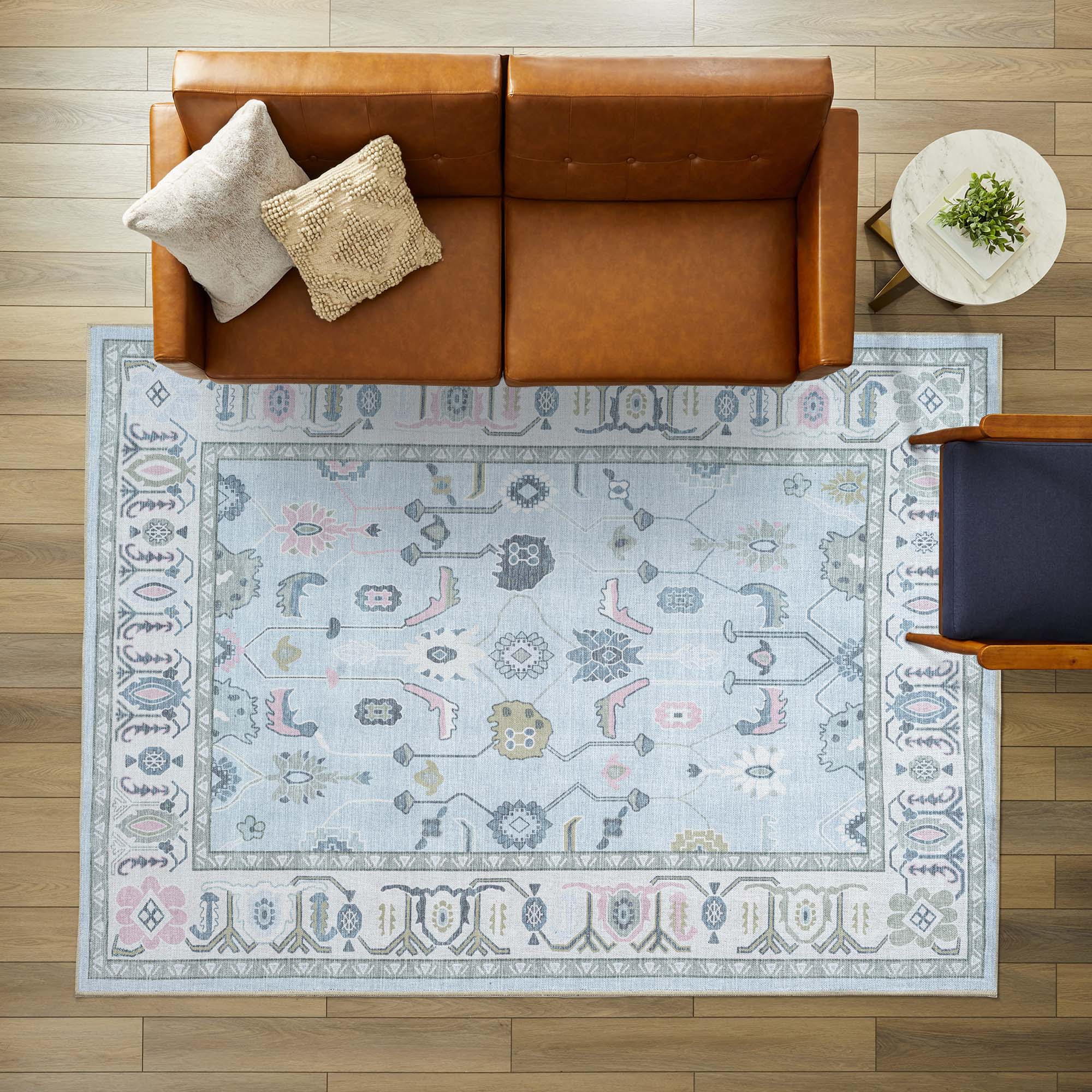 Corinne Pastel Blue Cream Modern Oushak Rug