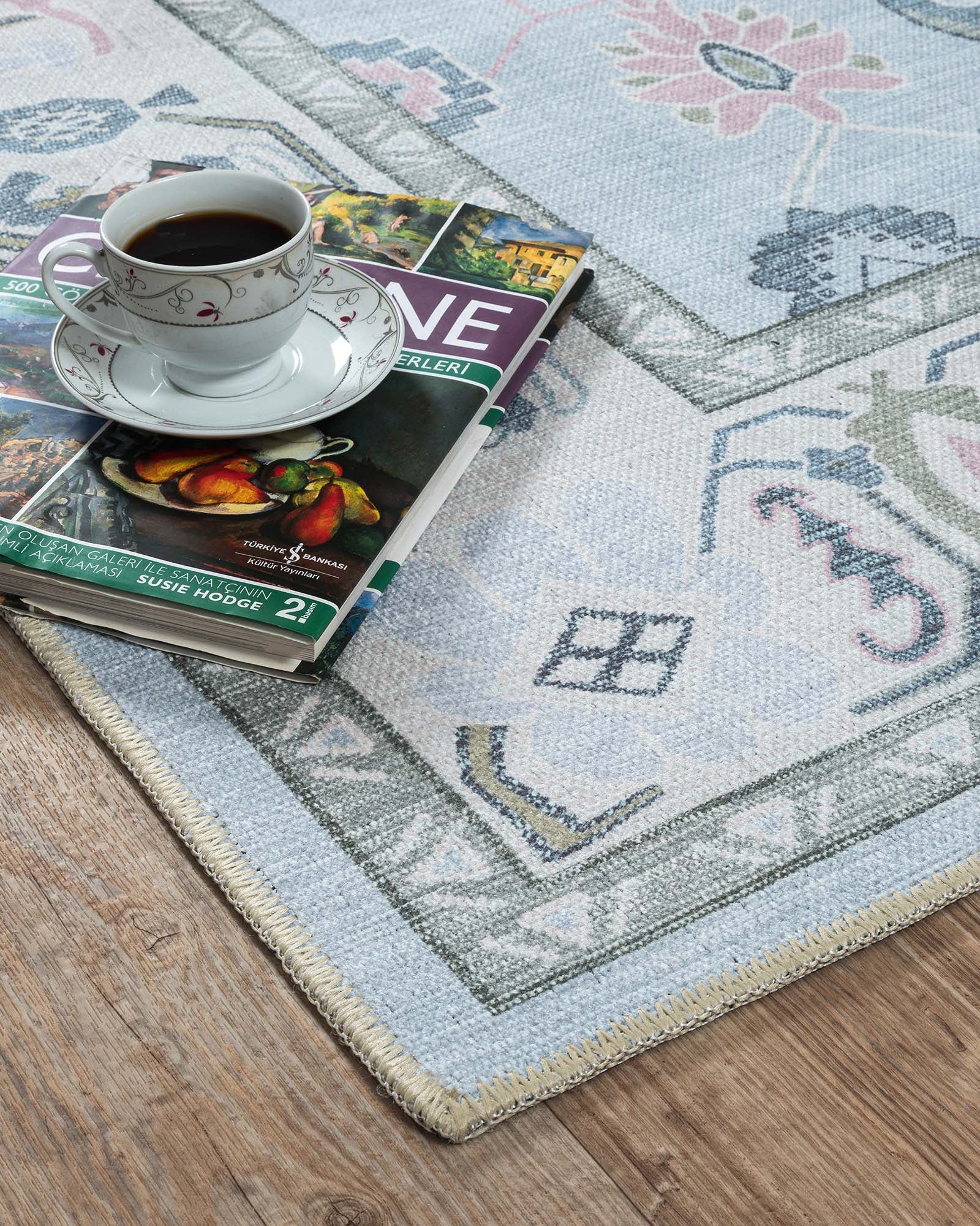 Corinne Pastel Blue Cream Modern Oushak Rug