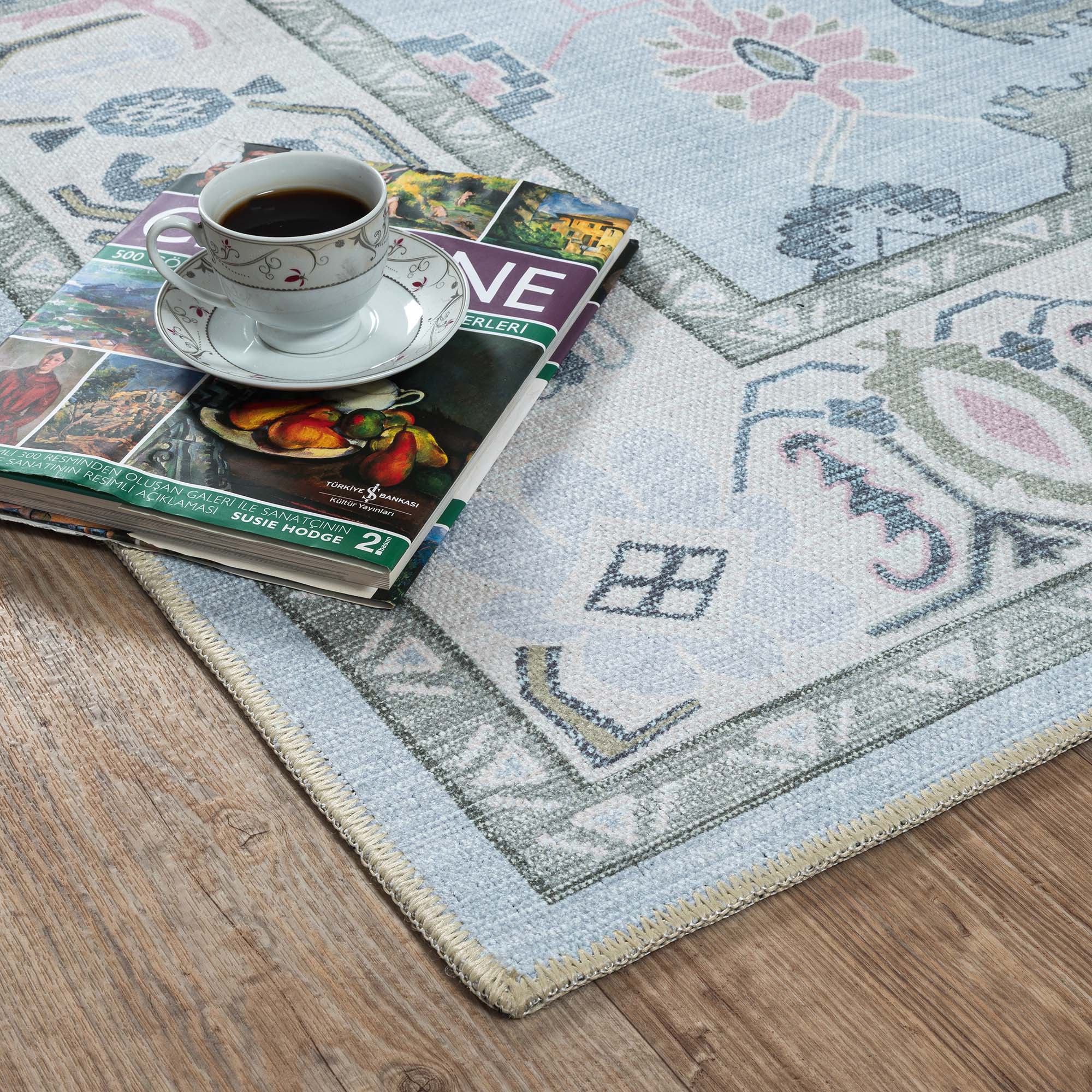 Corinne Pastel Blue Cream Modern Oushak Rug