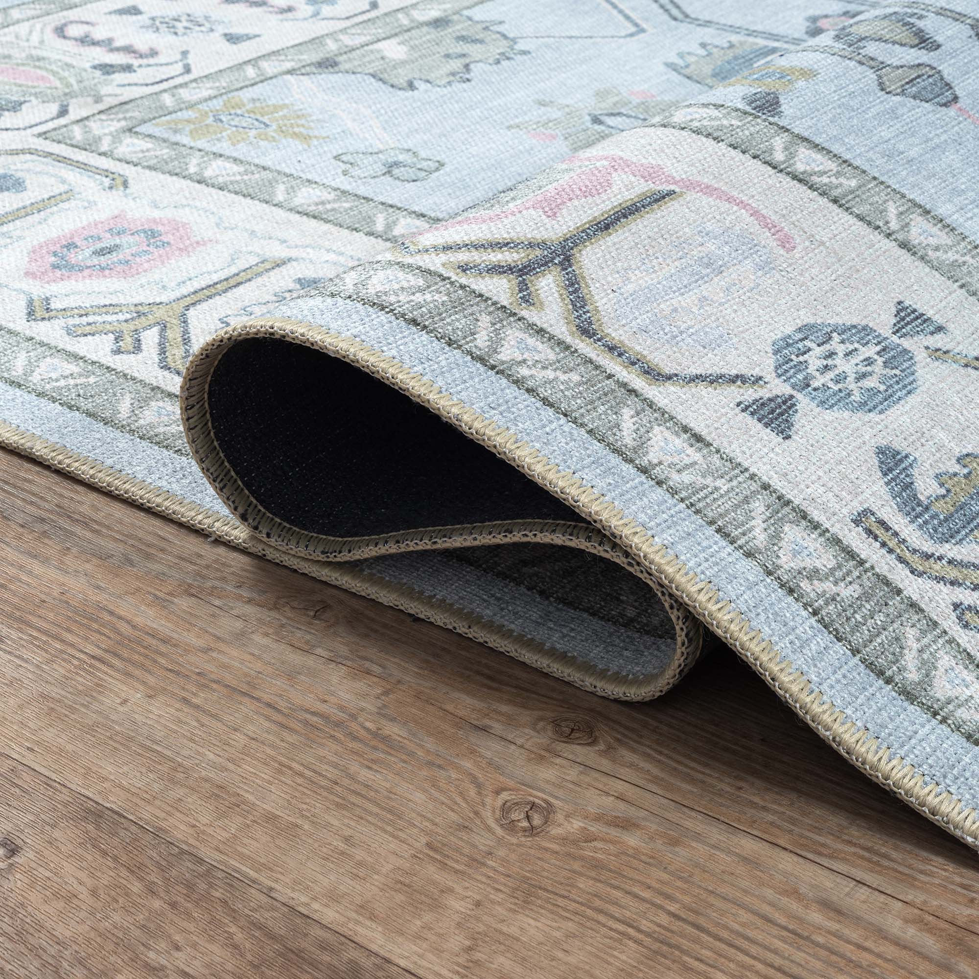 Corinne Pastel Blue Cream Modern Oushak Rug
